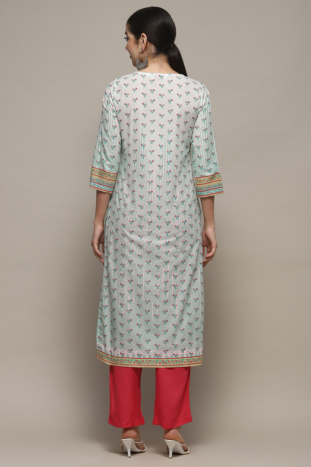 Mint Cotton Straight Kurta image number 3