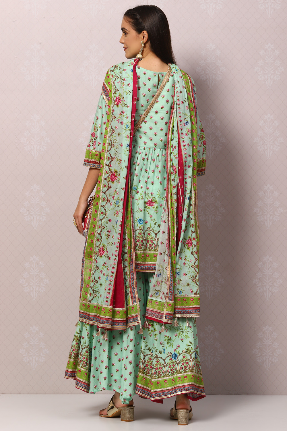 Mint Green Cotton Sharara Kurta Garara Suit Set image number 4