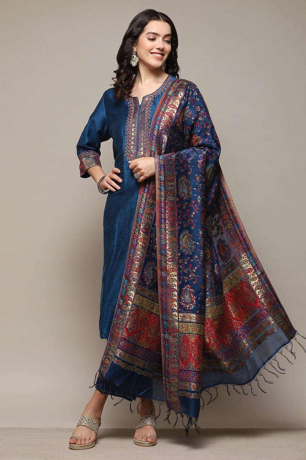 Blue Cotton Solid Kurta Palazzo Suit Set image number 6