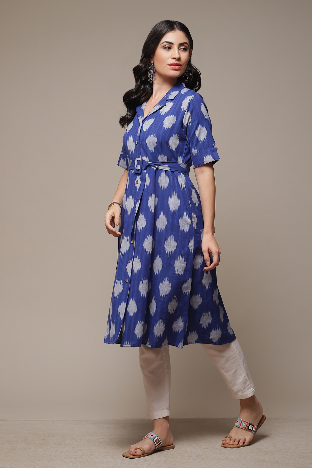 Blue Cotton Straight Yarndyed Dress image number 3