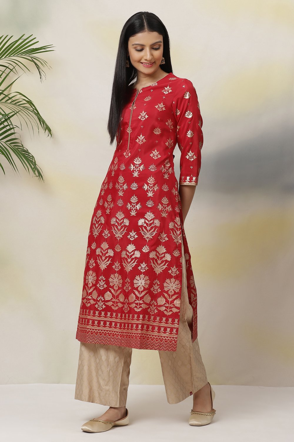 Old Rose Art Silk Straight Printed Kurta image number 2