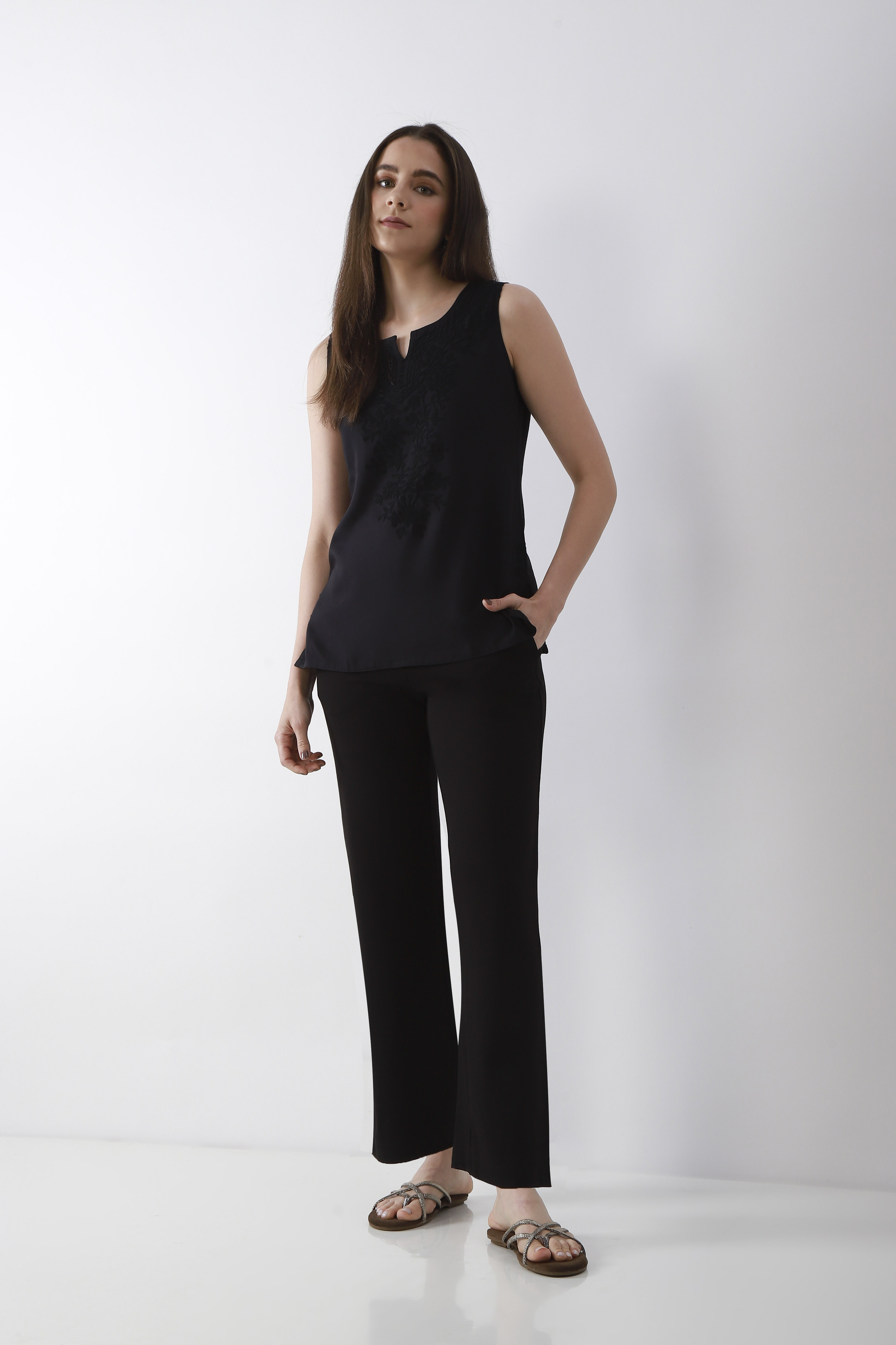 Blue Viscose Blend Wide Leg Pants image number 0