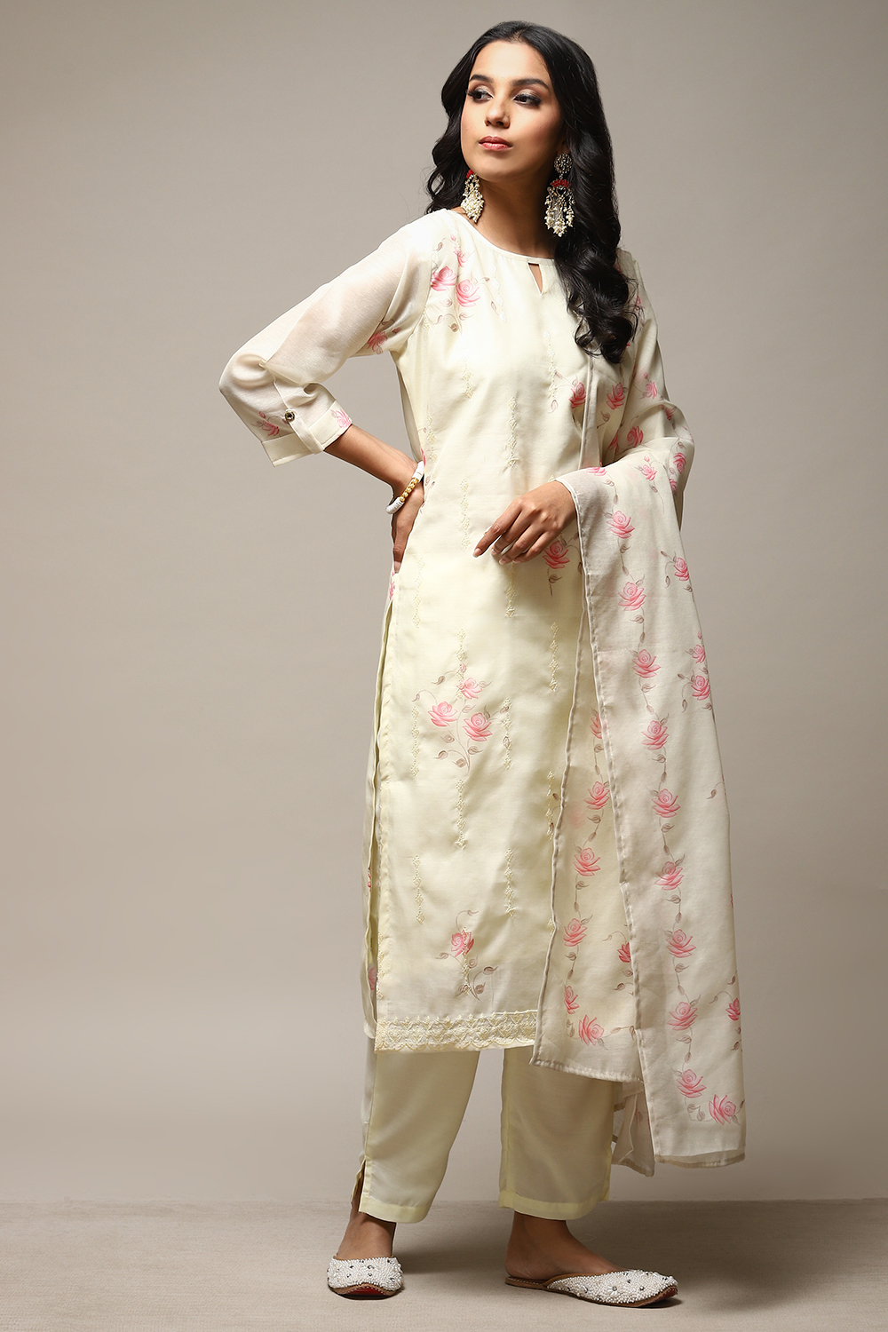 Yellow Linen Digital Print Unstitched Suit Set image number 7