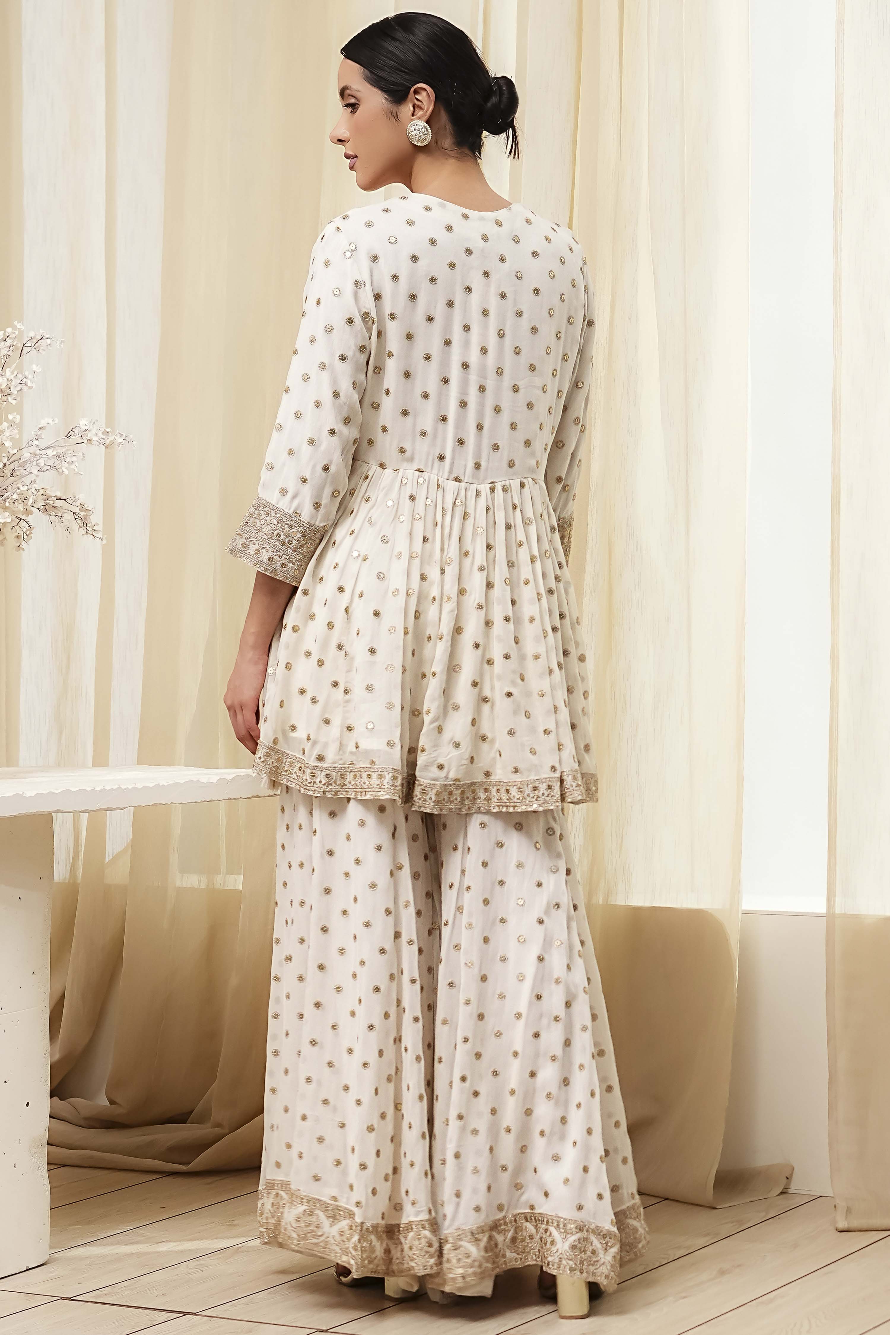 Ivory Georgette Embroidered Peplum Suit Set image number 5