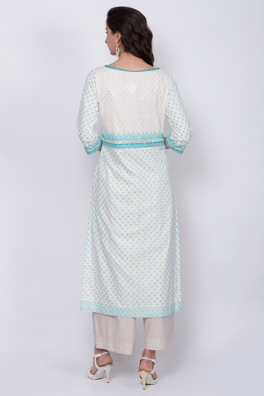 Off White Cotton Straight Printed Kurta image number 5