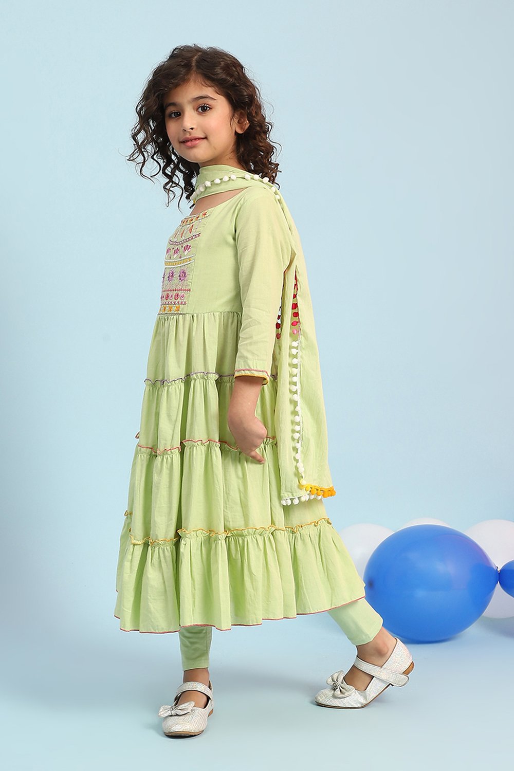 Pastel Pink Cotton Tiered Suit Set image number 3
