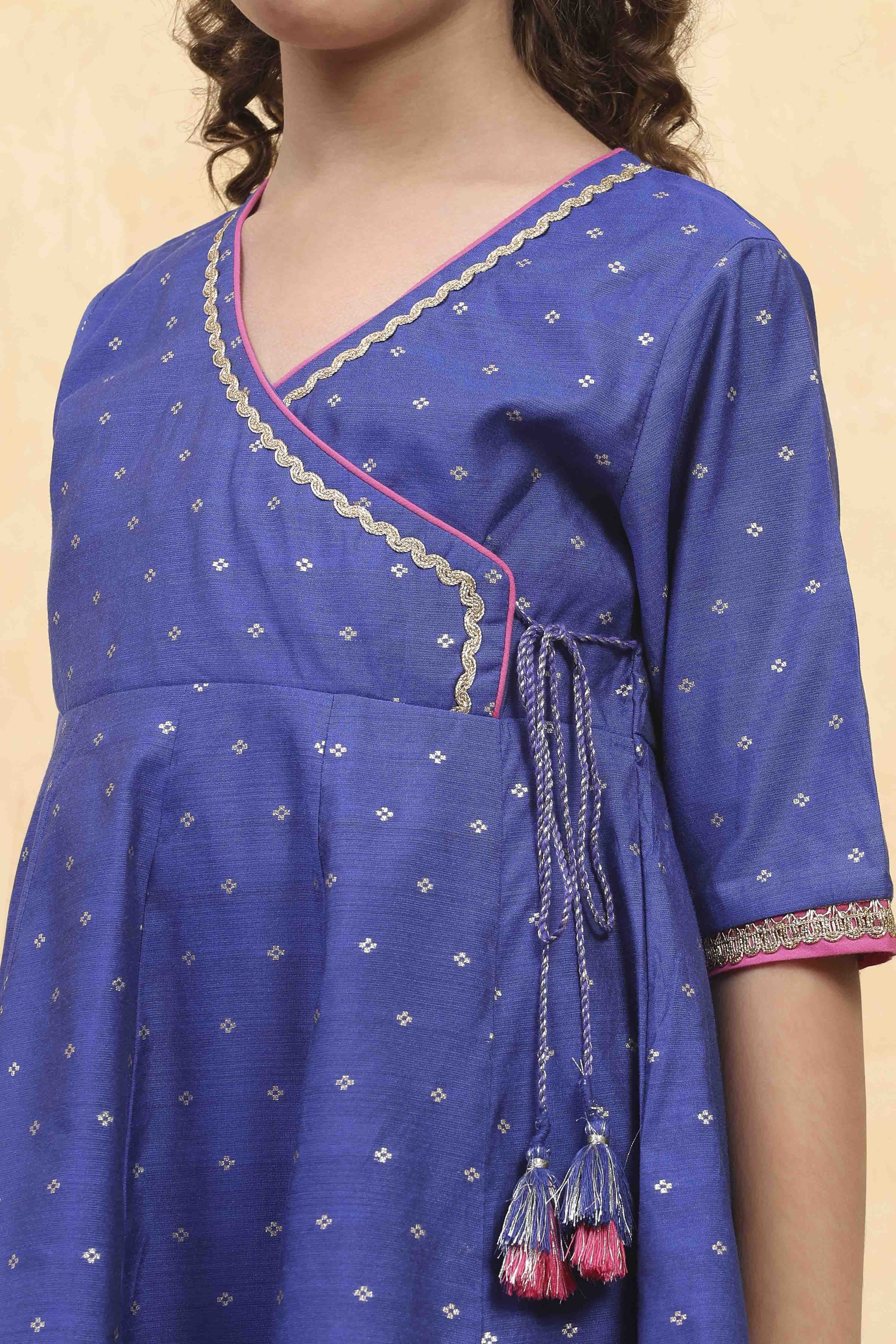 Blue Viscose Blend Solid Kalidar Suit Set image number 1