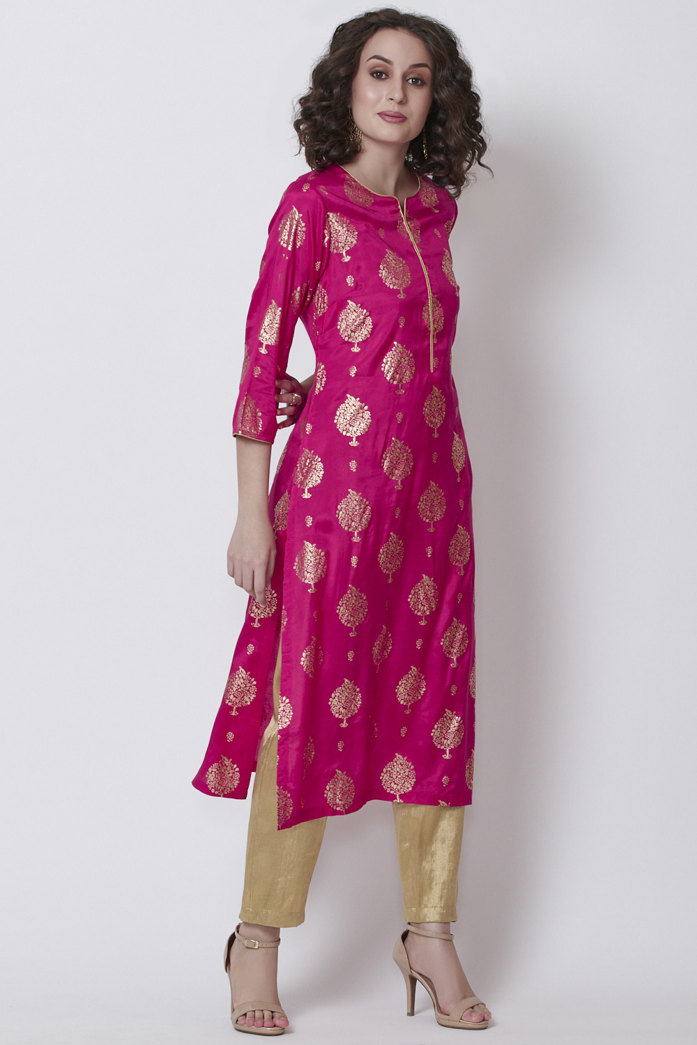 Pink Viscose Straight Printed Kurta image number 3