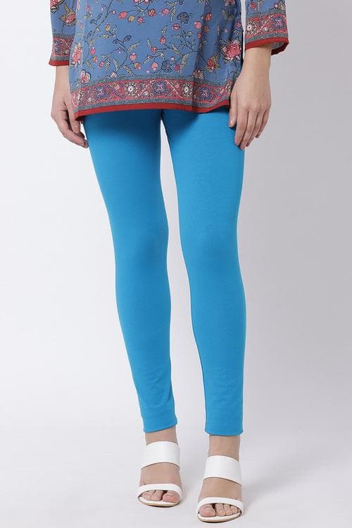 Deep Turquoise Cotton Lycra Leggings image number 0