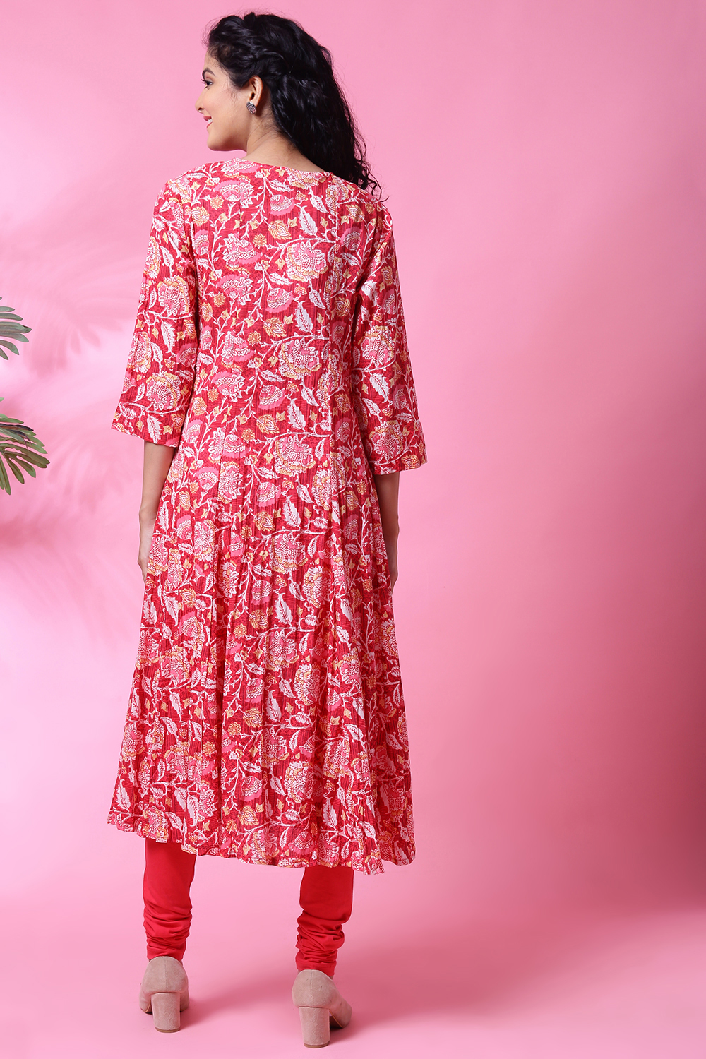 Blue Cotton Crushed Kalidar Kurta Churidar Suit Set image number 8
