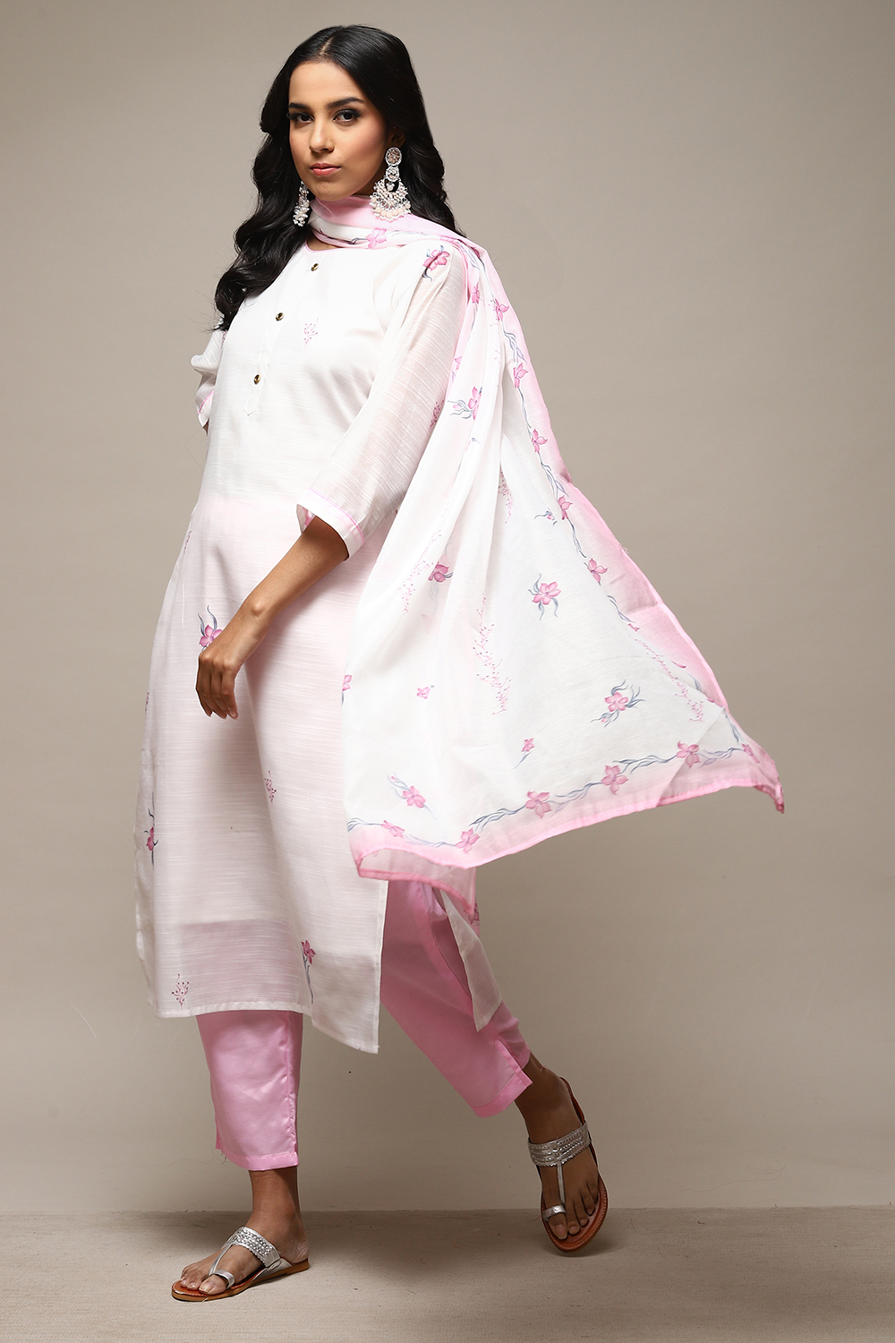 Pink Linen Digital Print Unstitched Suit Set image number 10