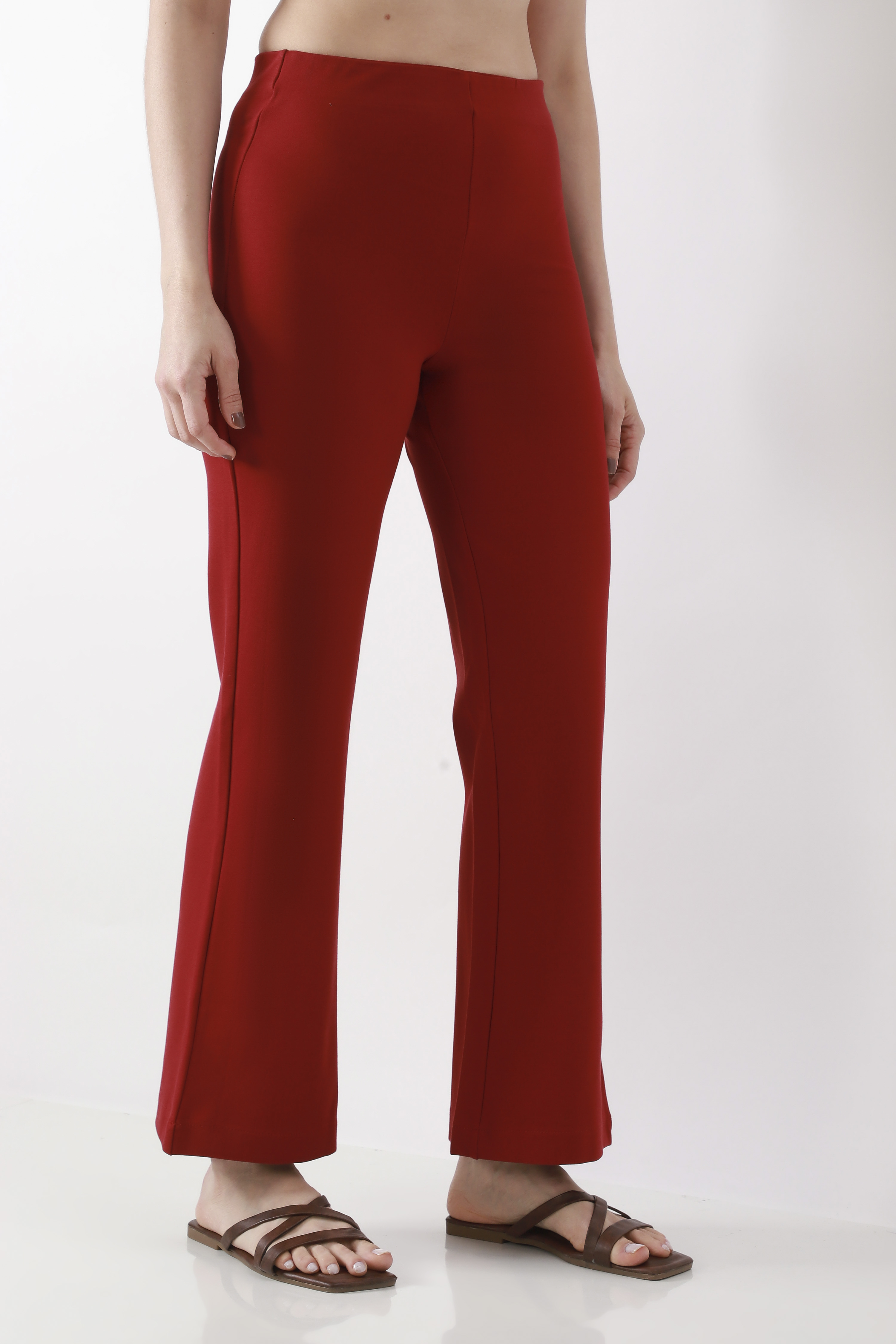 Beige Viscose Blend Flared Pants image number 3