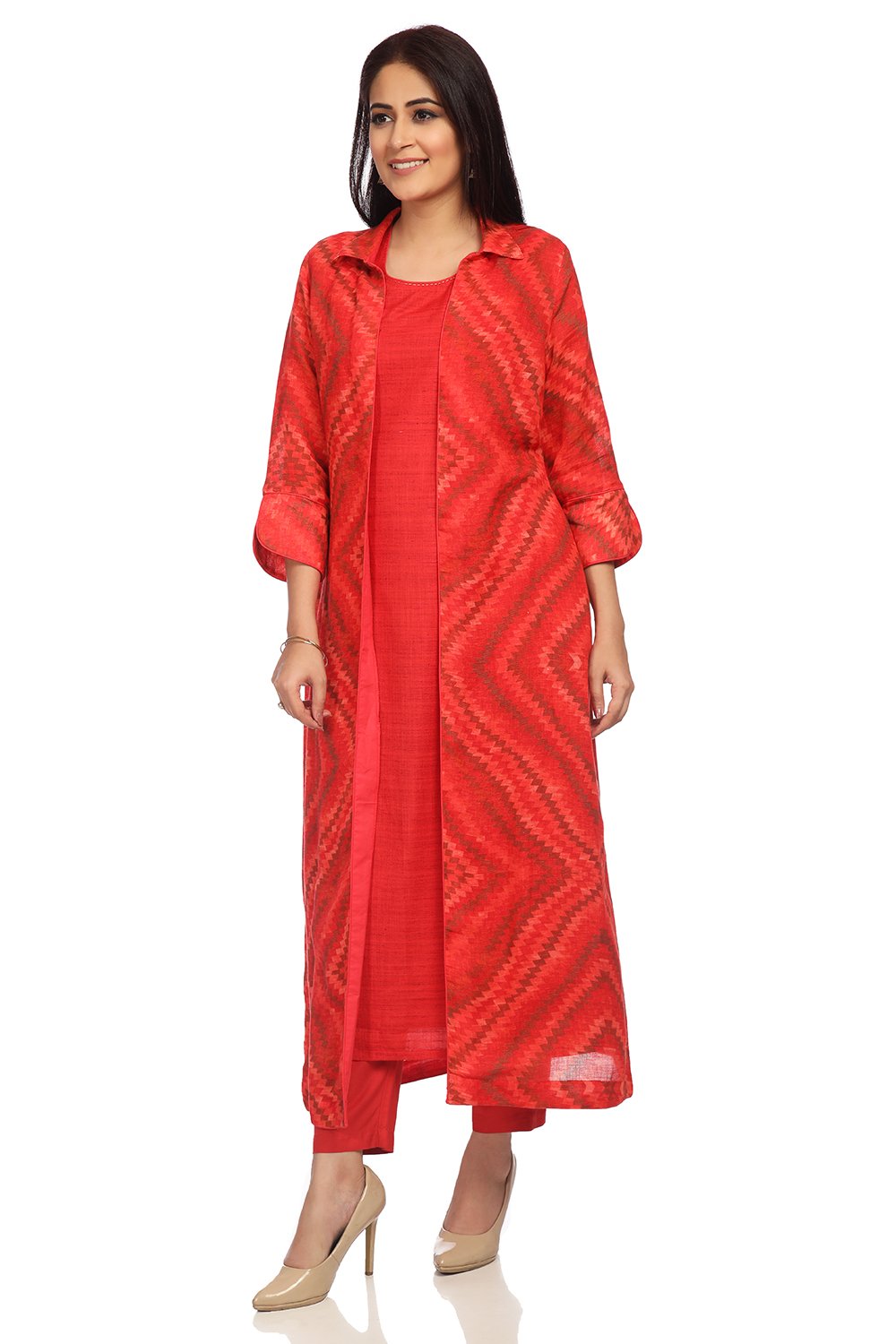 Red Cotton Straight Toga Kurta image number 3