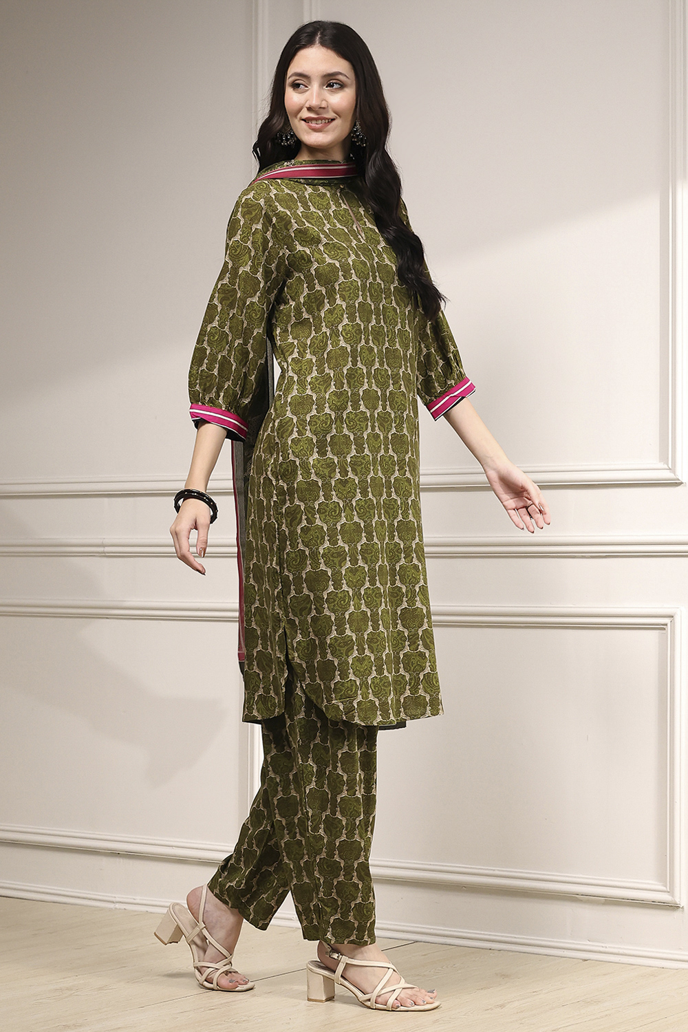 Indigo Blue Printed Straight Suit Set image number 5