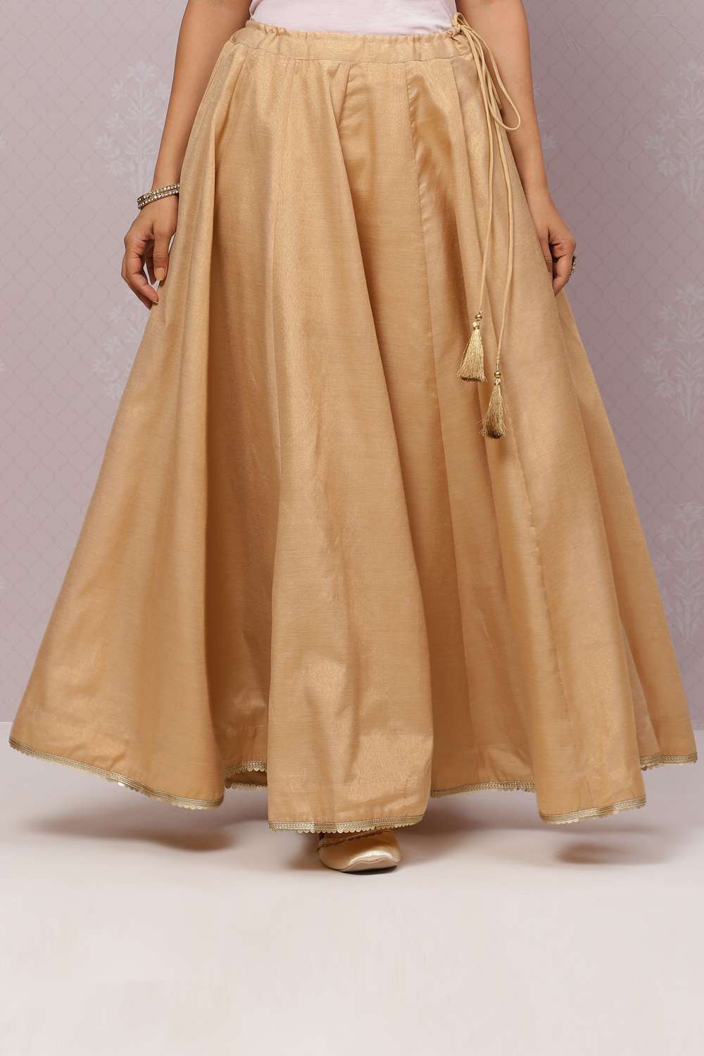 Gold Flared Metallic Cotton Skirts image number 2