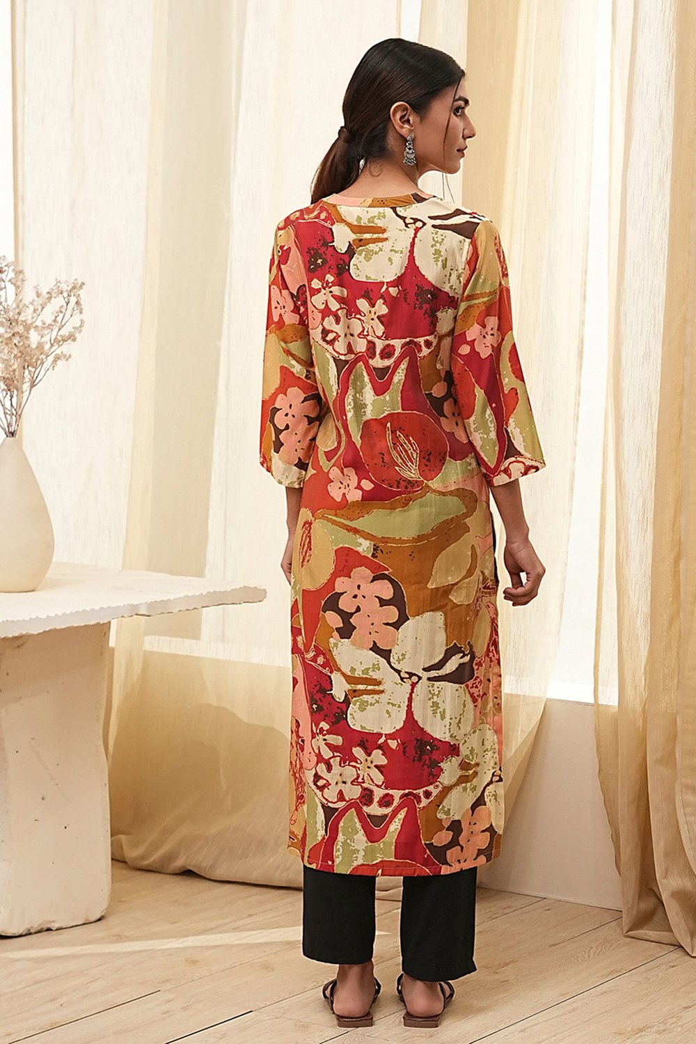 Rust Straight Kurta image number 3