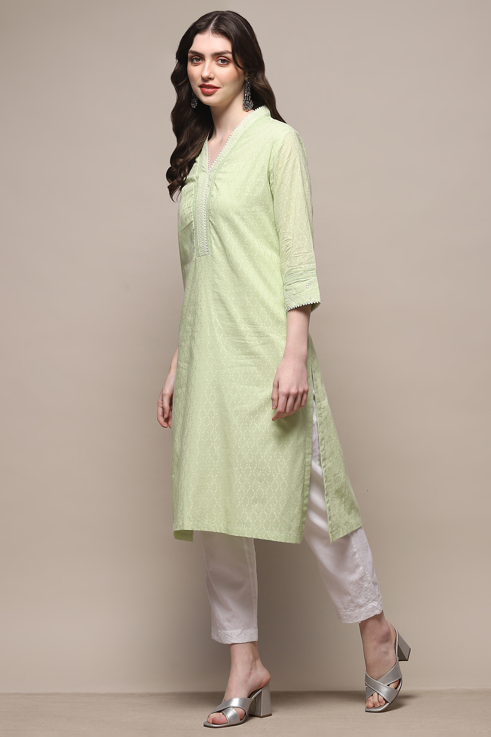 Sea Foam Cotton Straight Kurta image number 2