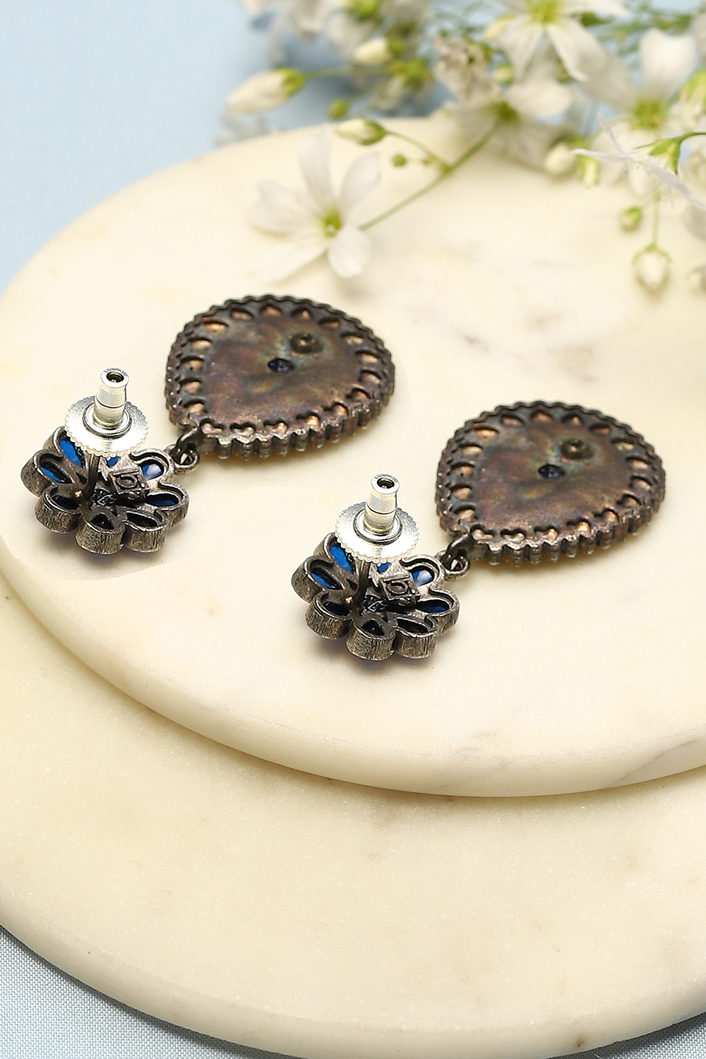 Navy Blue Brass Earrings image number 2