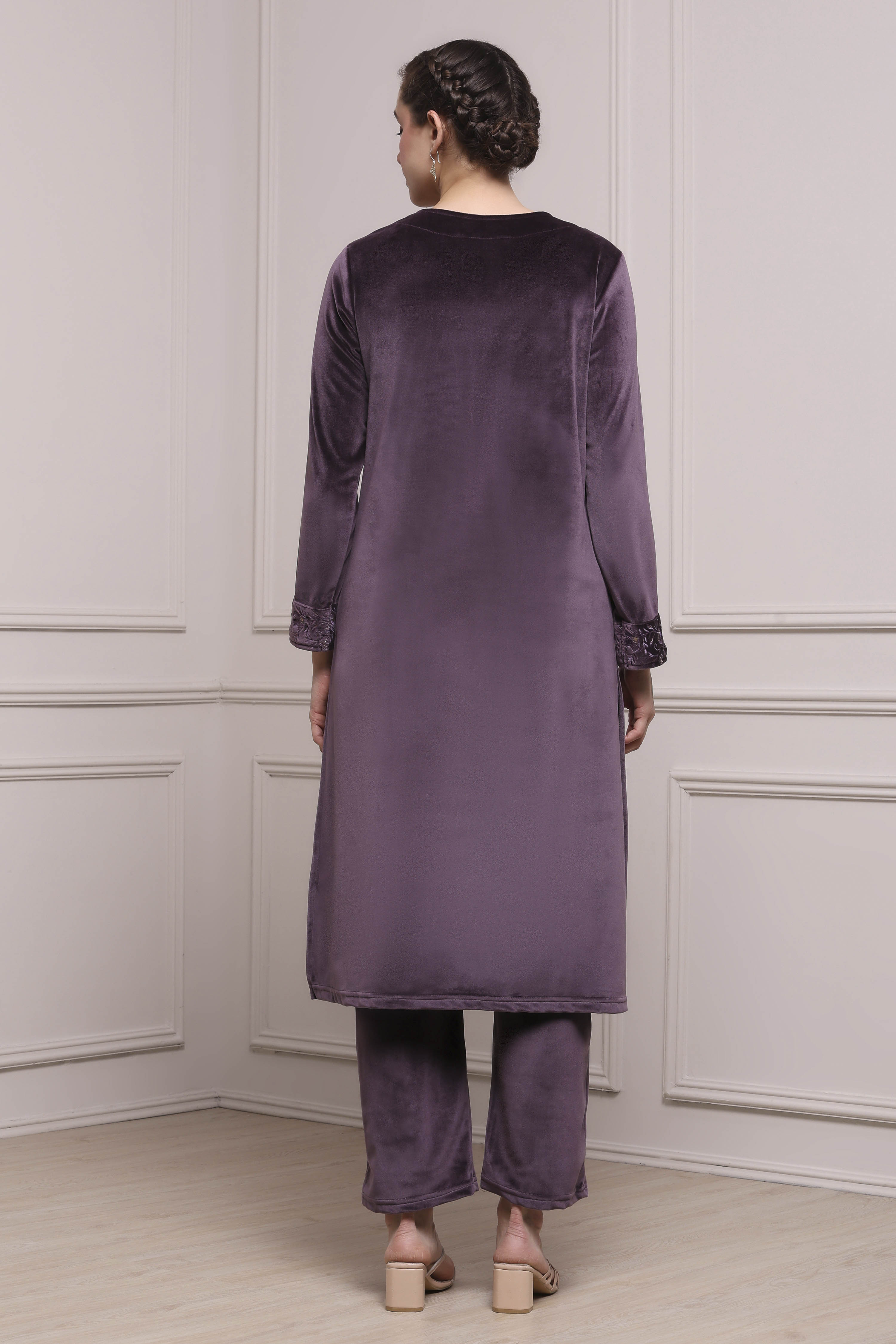 Lavender Polyester Straight Dyed Suit Set image number 4