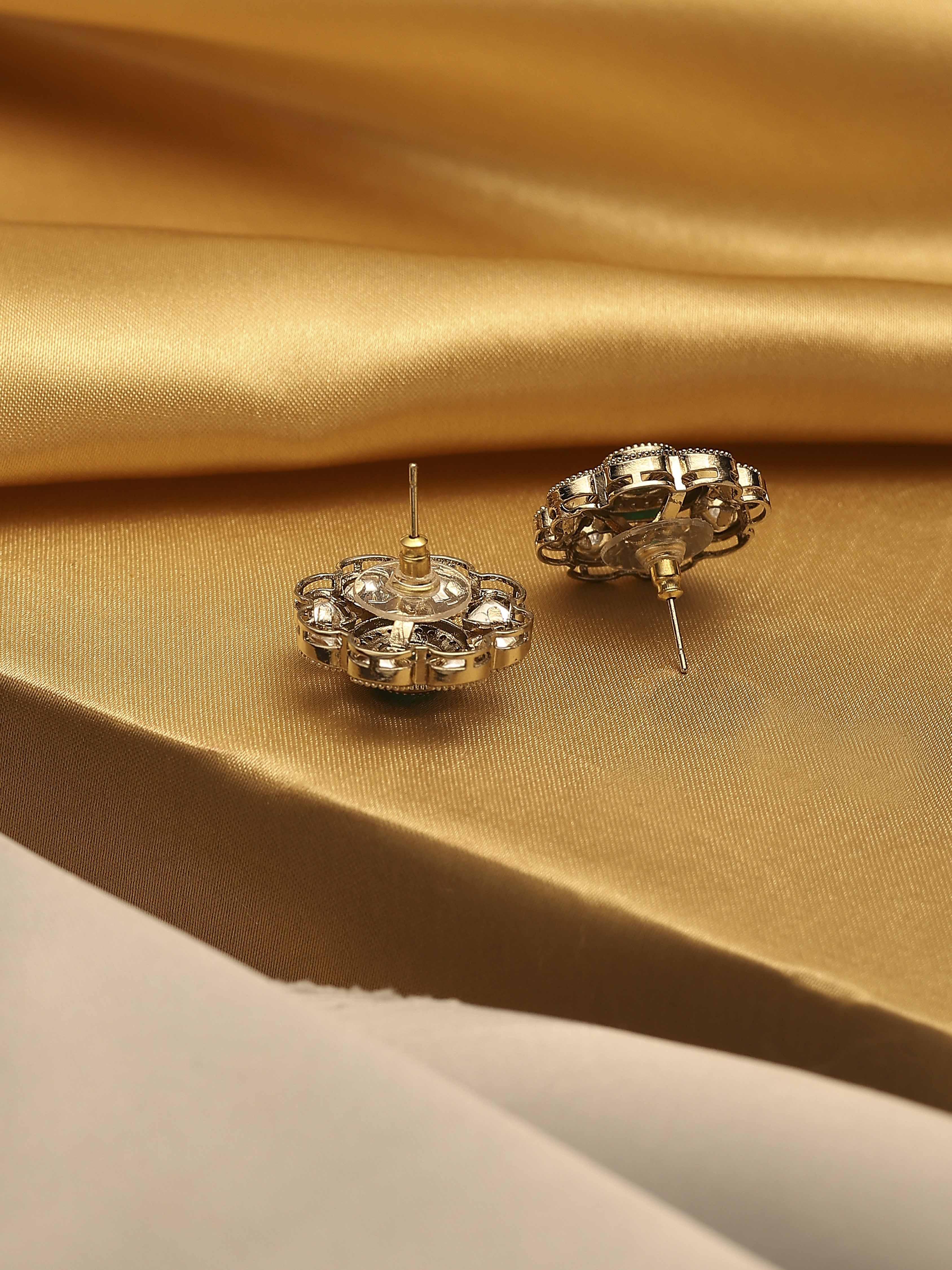 Green Gold Plated Brass Floral Studs image number 2
