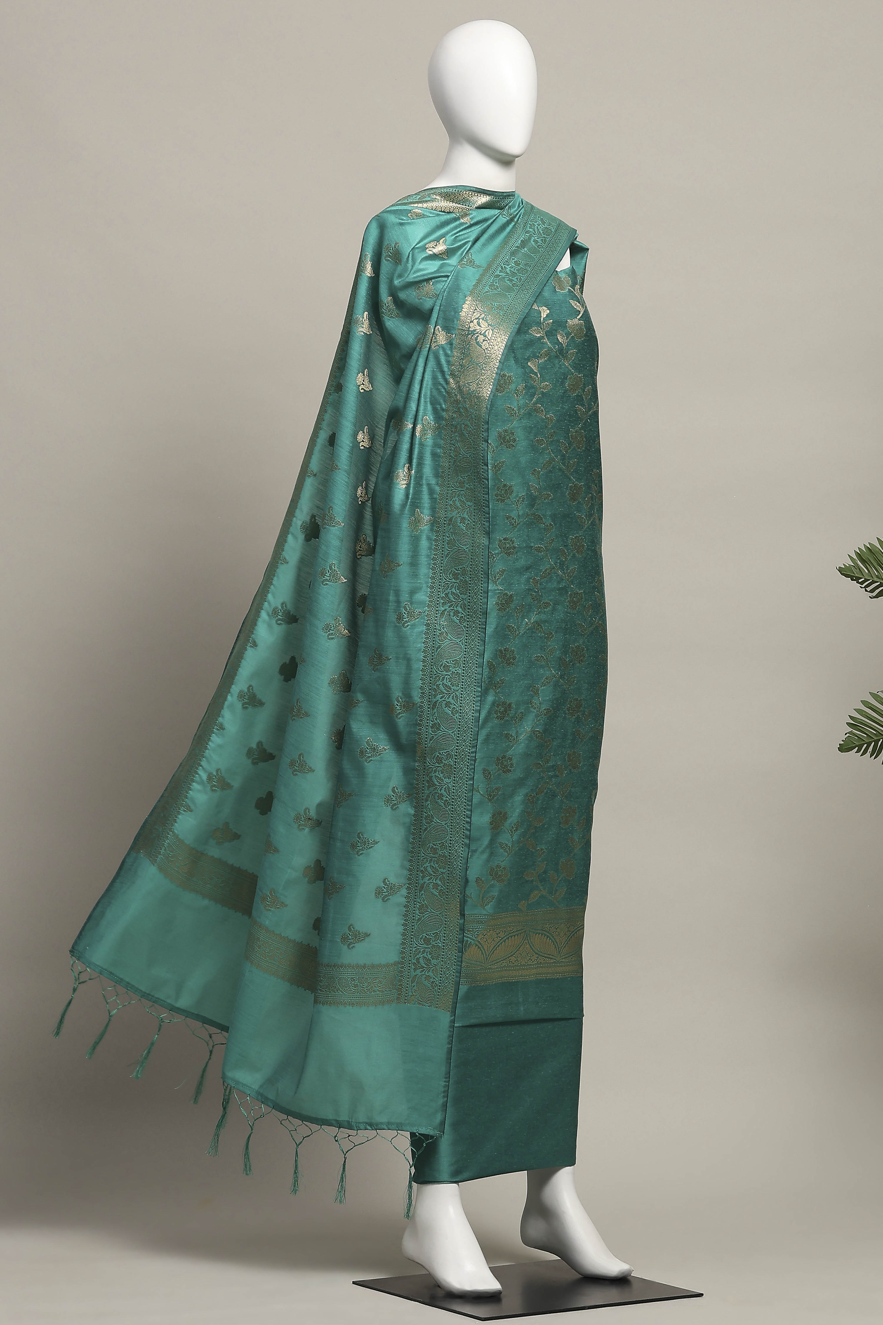 Maroon Cotton Printed Embroidered Unstitched Suit Set image number 4