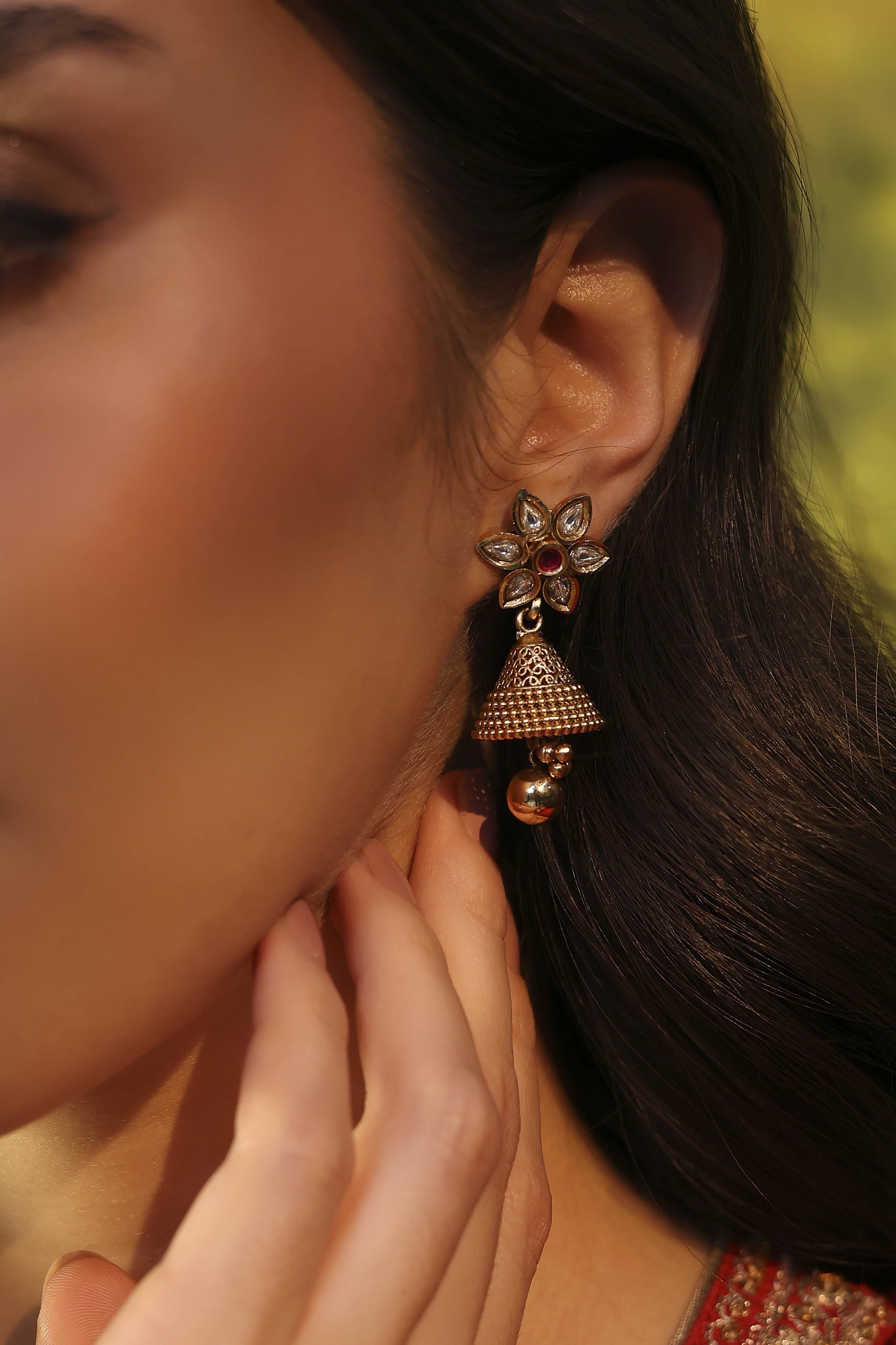 White Alloy Temple Jhumka image number 1