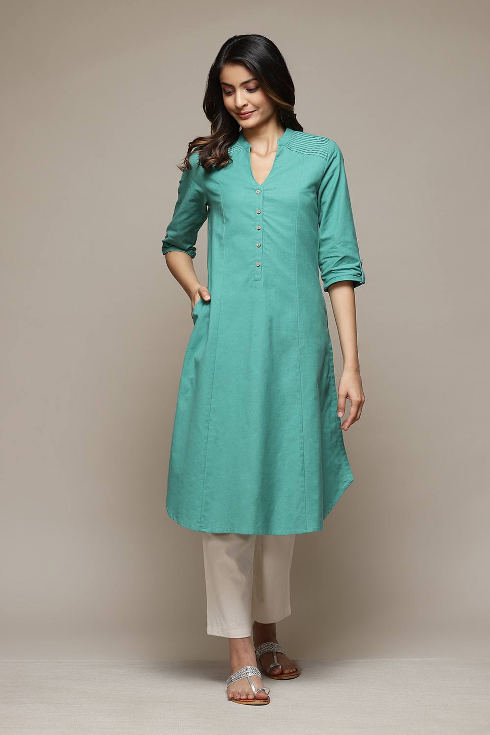 Navy Blue A-Line Solid Kurta image number 5