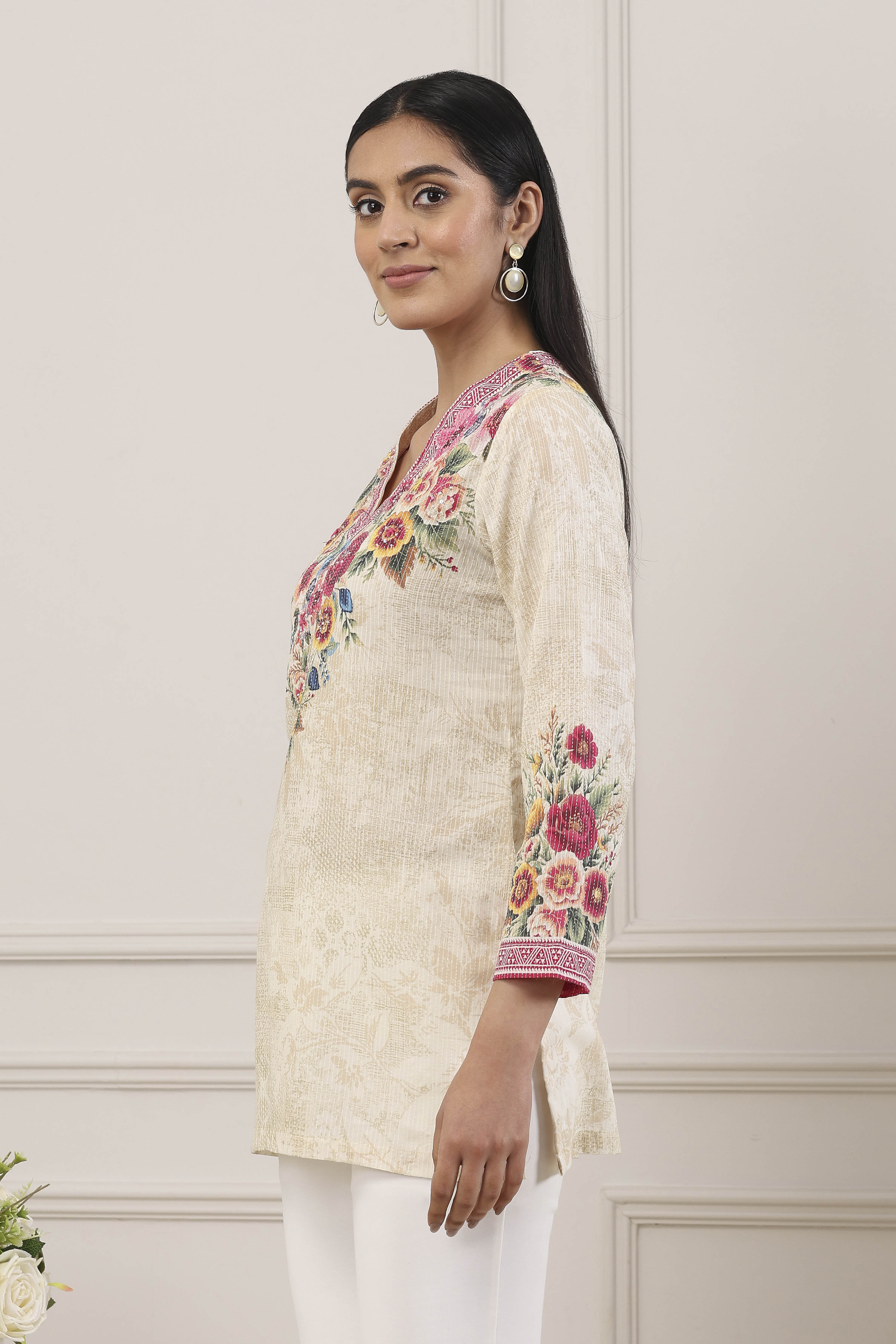 Beige Cotton Straight Shirt image number 2