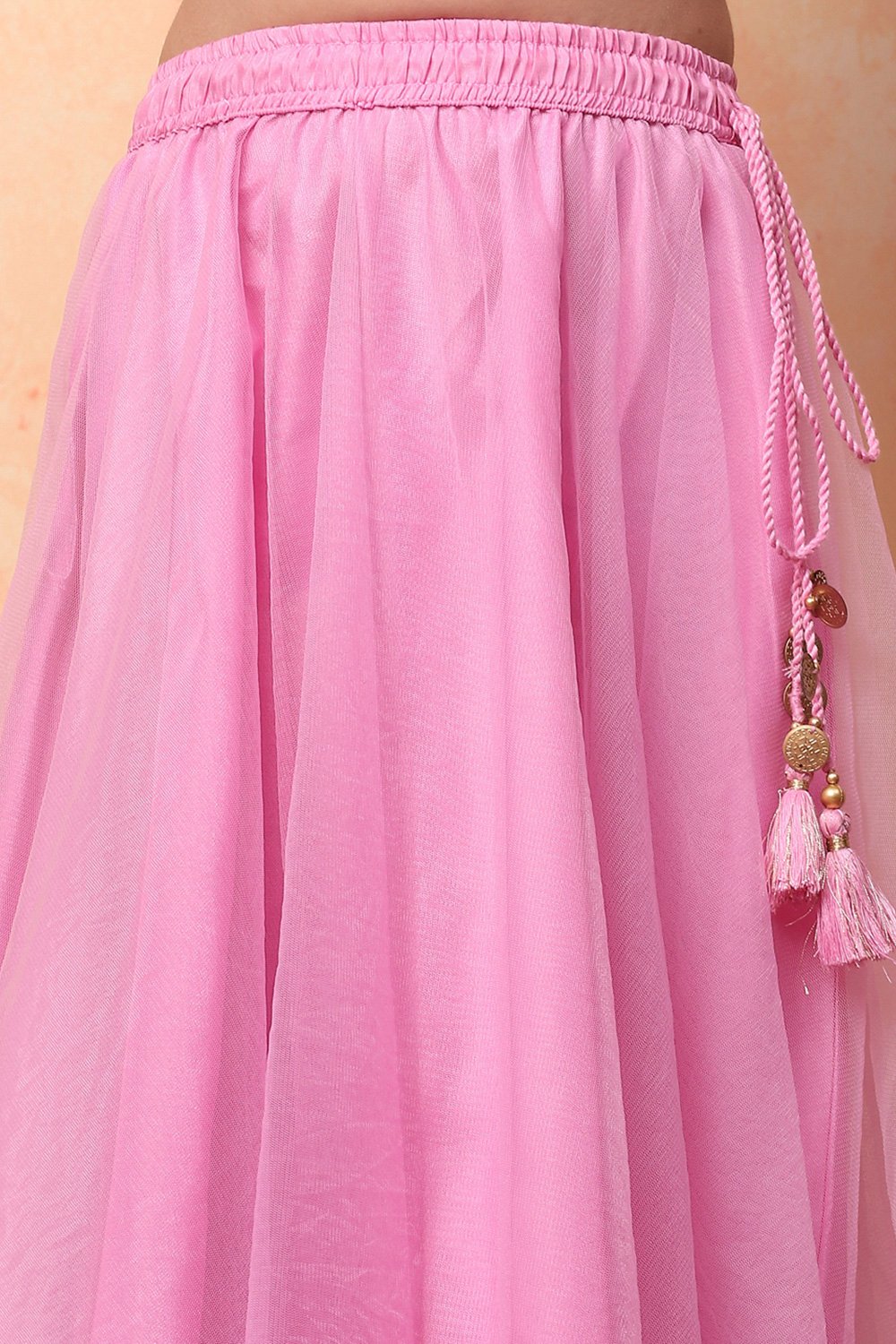 Pink Poly Chanderi Floral Festive Flared Lehenga Set image number 2