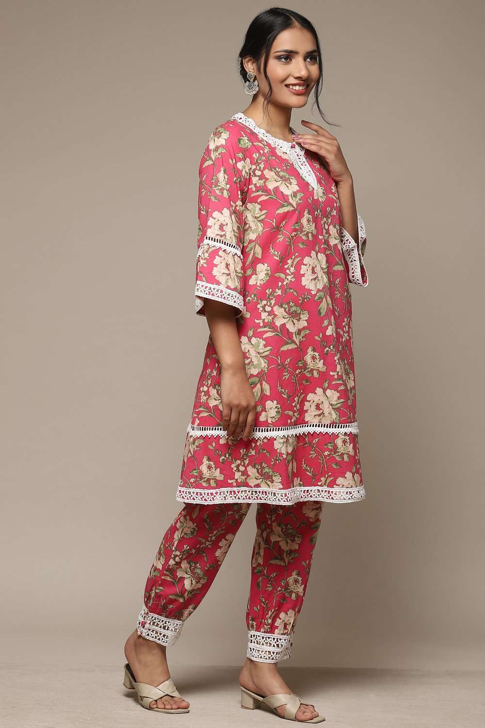 Pink Cotton Straight Printed 2 Piece Set image number 3