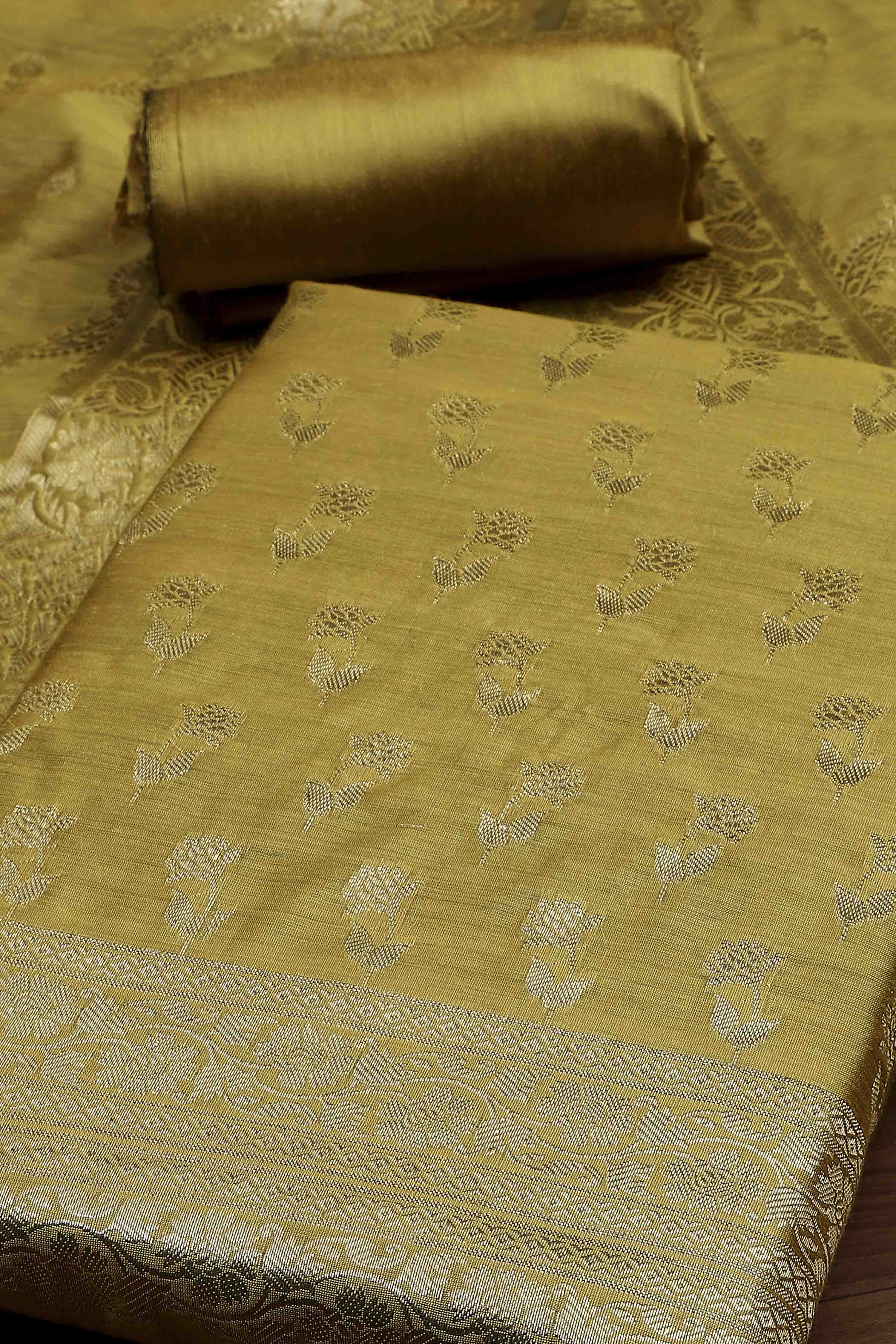 Turquoise Cotton Printed Embroidered Unstitched Suit Set image number 1