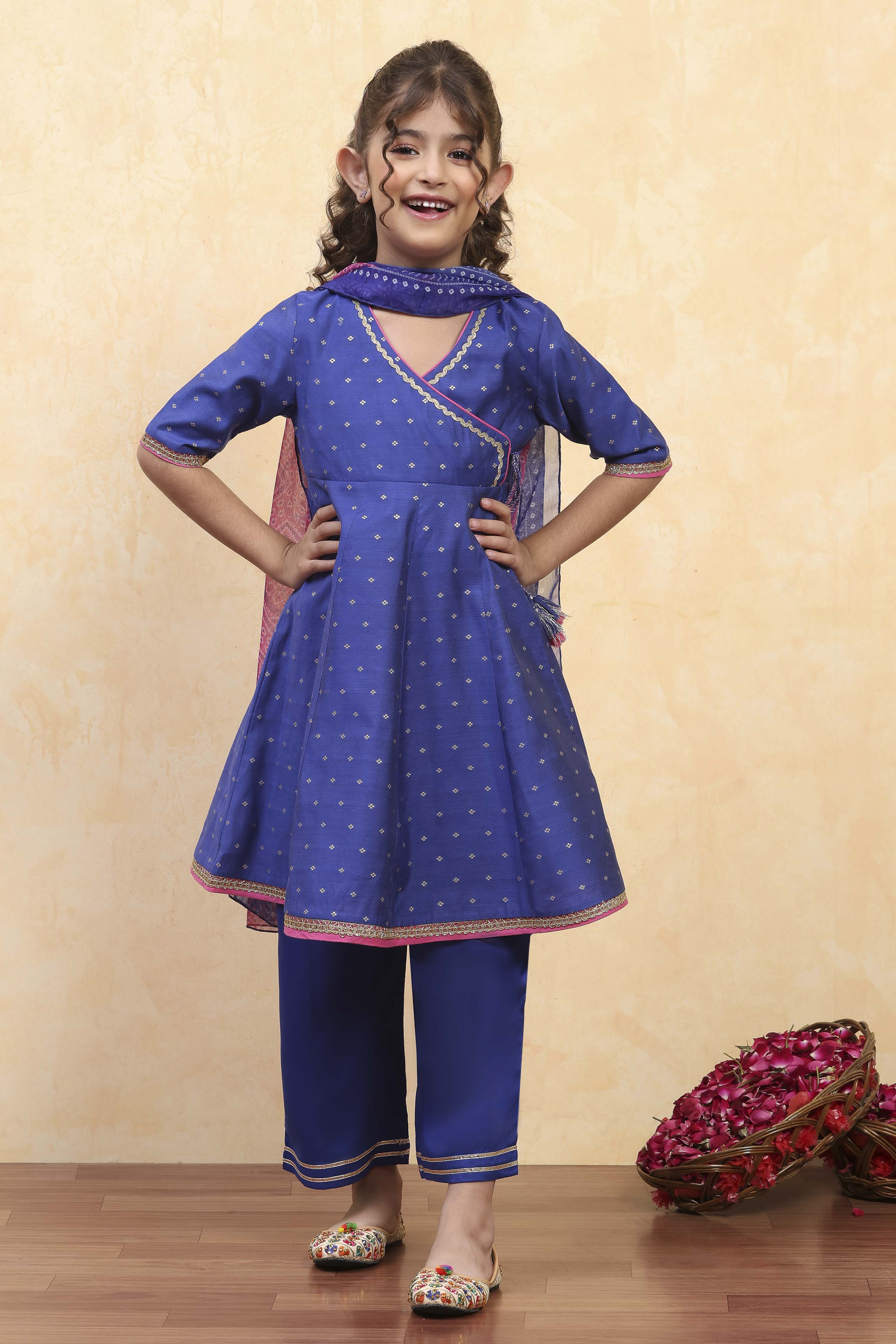 Blue Viscose Blend Solid Kalidar Suit Set image number 6