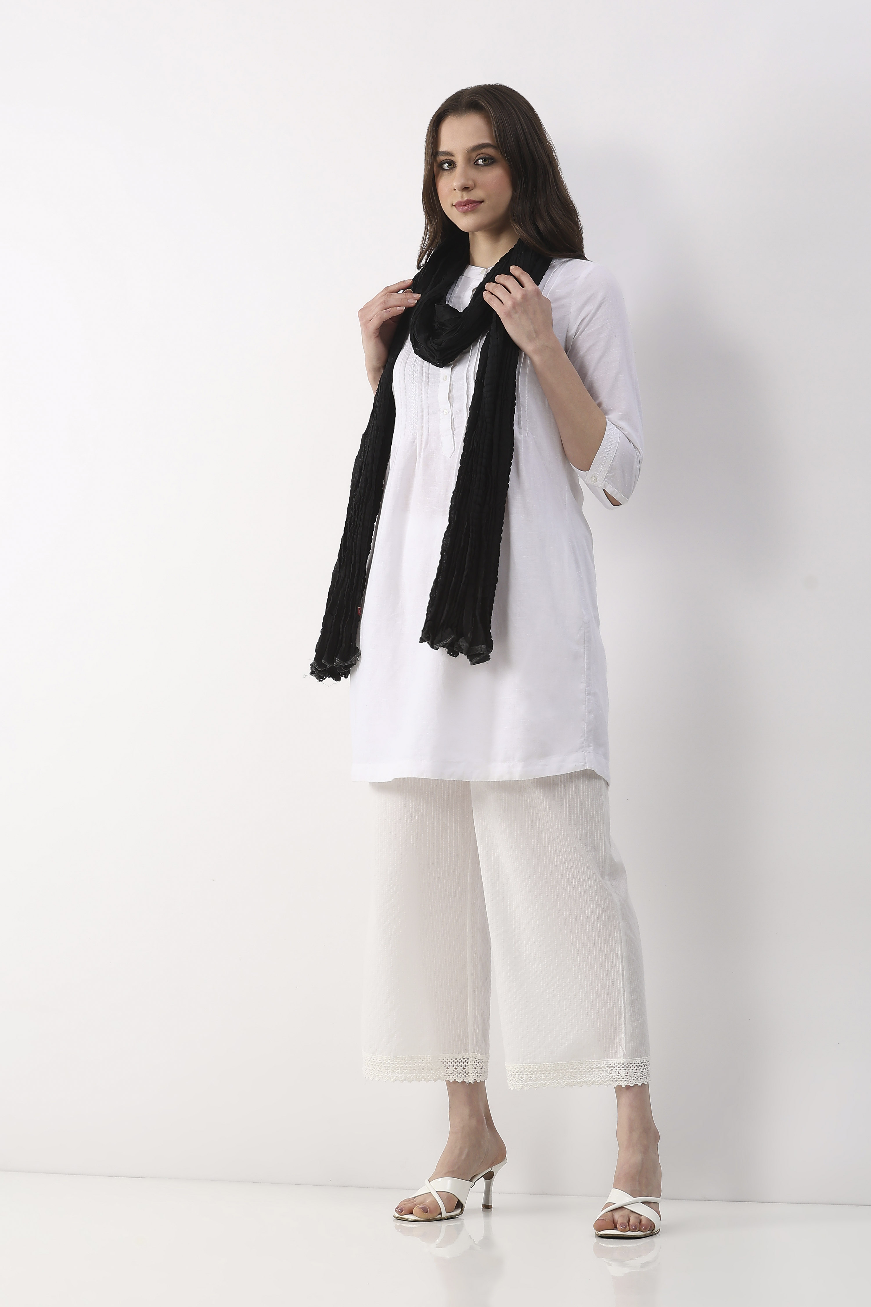 Black Solid Semi Sheer Dupatta image number 3