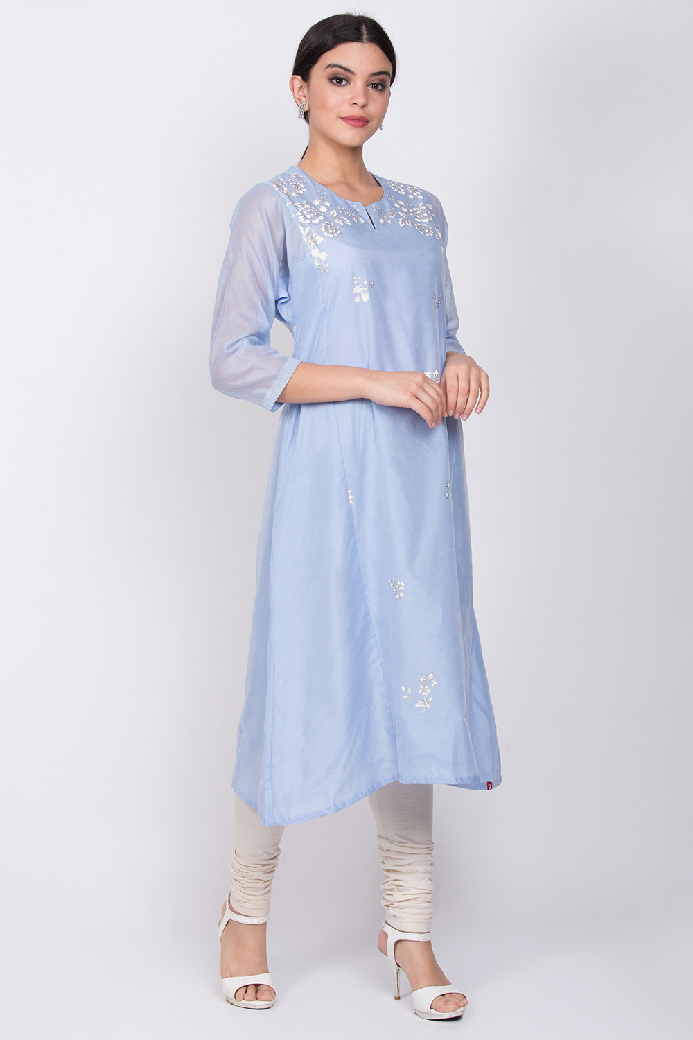 Blue Poly Cotton Straight Kurta image number 3