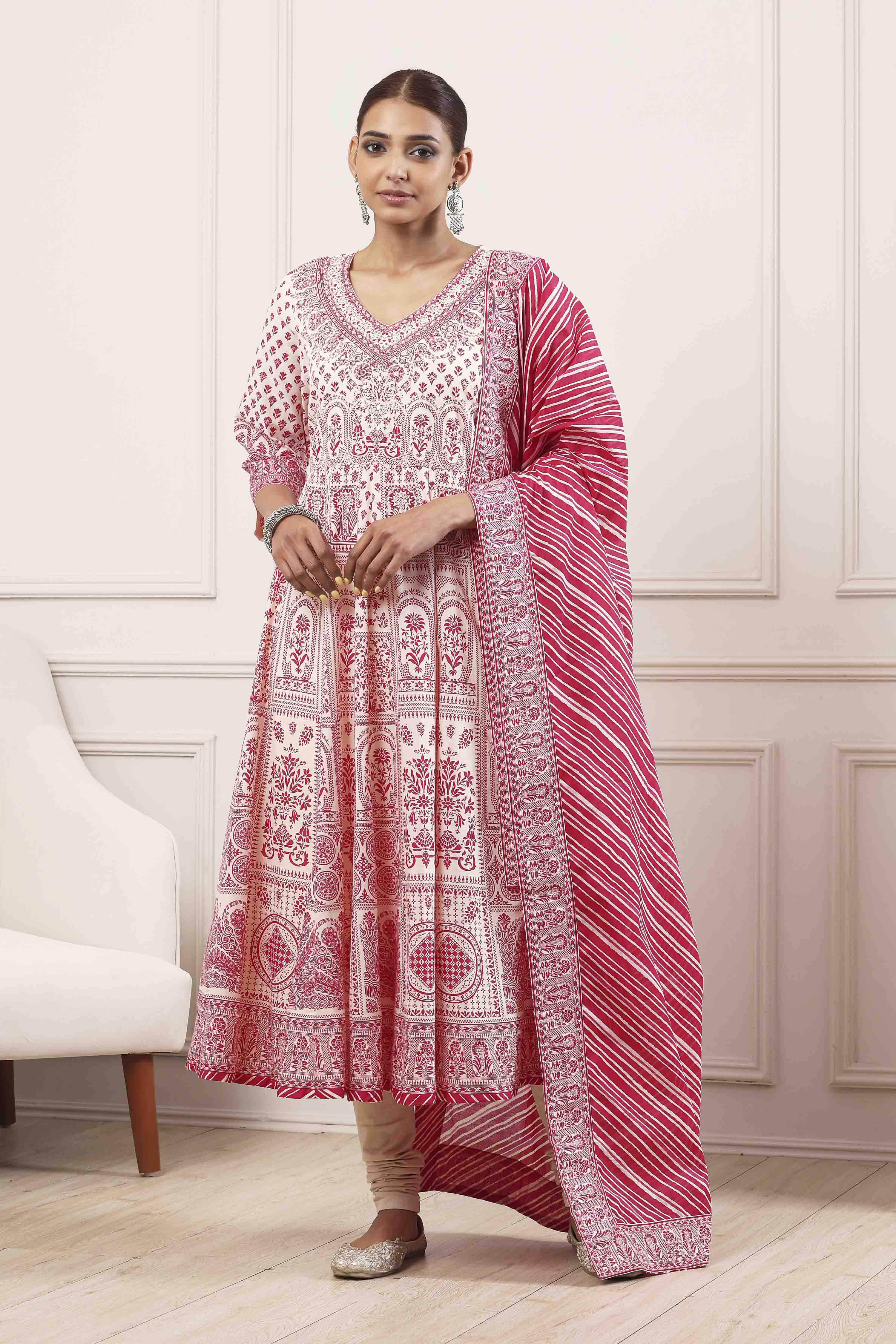 Pink Cotton Kalidar Suit Set image number 0