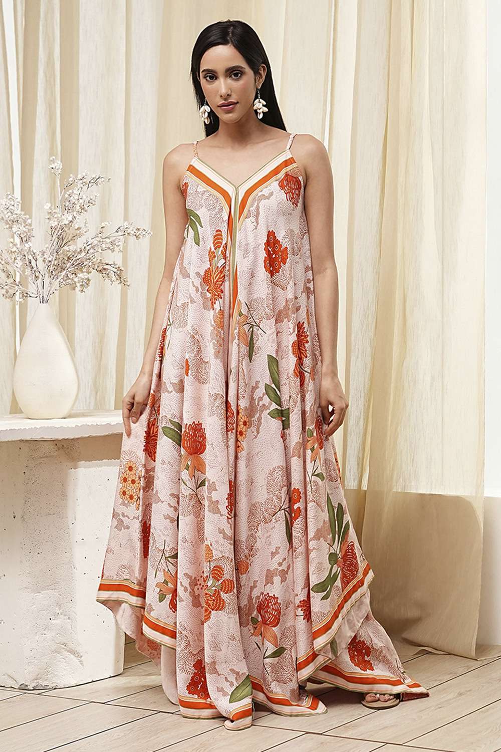 Beige Floral Printed Strappy Relaxed Maxi Dress image number 2