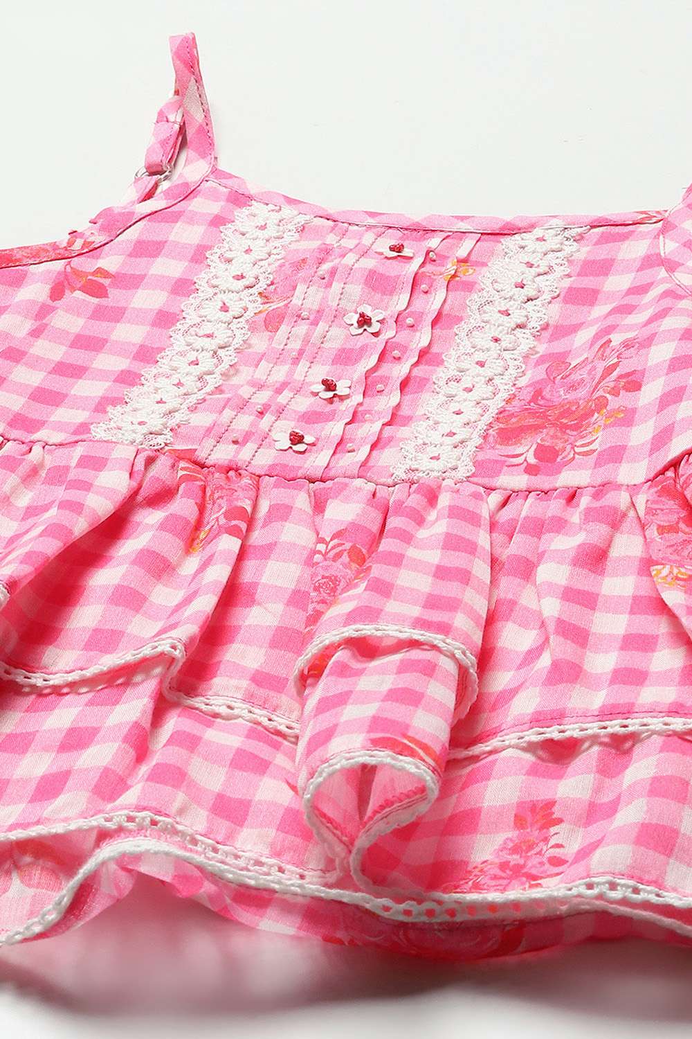 Strappy Pink Embroidered Cotton Top With Pink Solid Pant  image number 1