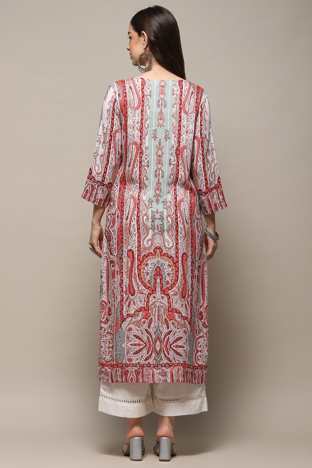 Coral Viscose Straight Kurta image number 3