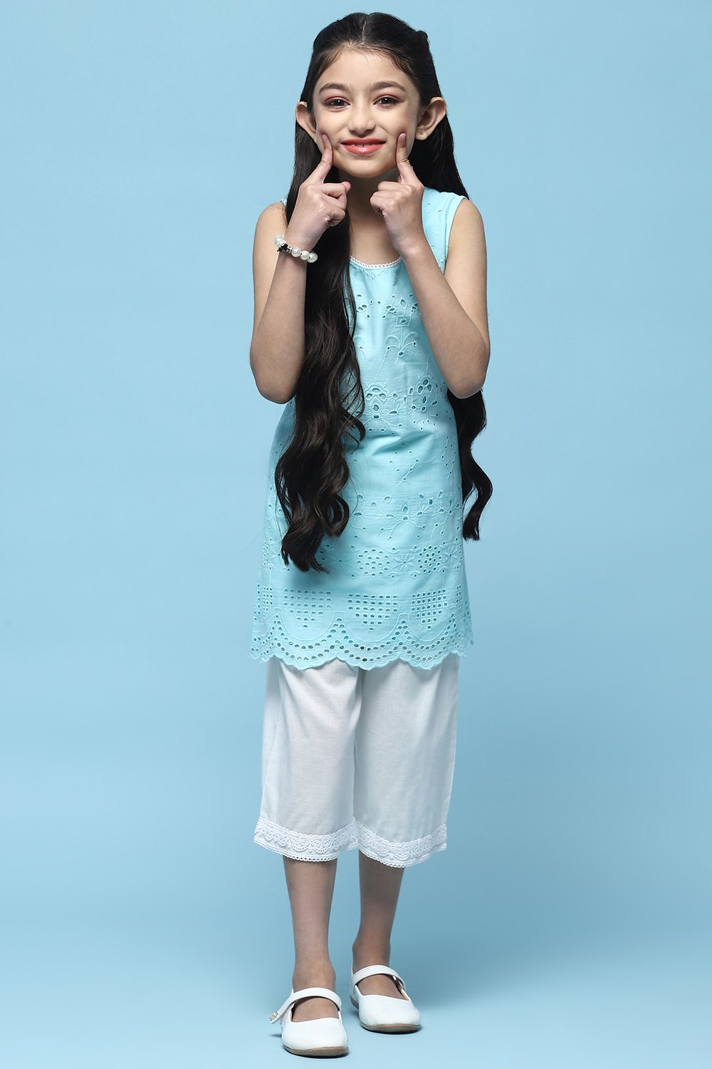 Yellow Schiffli Cotton Kurta & Cropped Palazzo image number 0