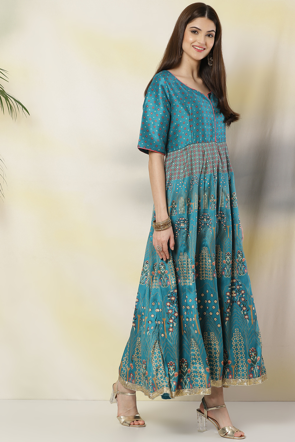 Fuchsia Anarkali Art Silk Printed Kurta image number 4