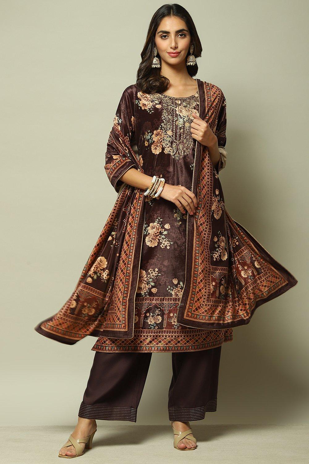 Choco Brown Viscose Straight Kurta Palazzo Suit Set image number 0