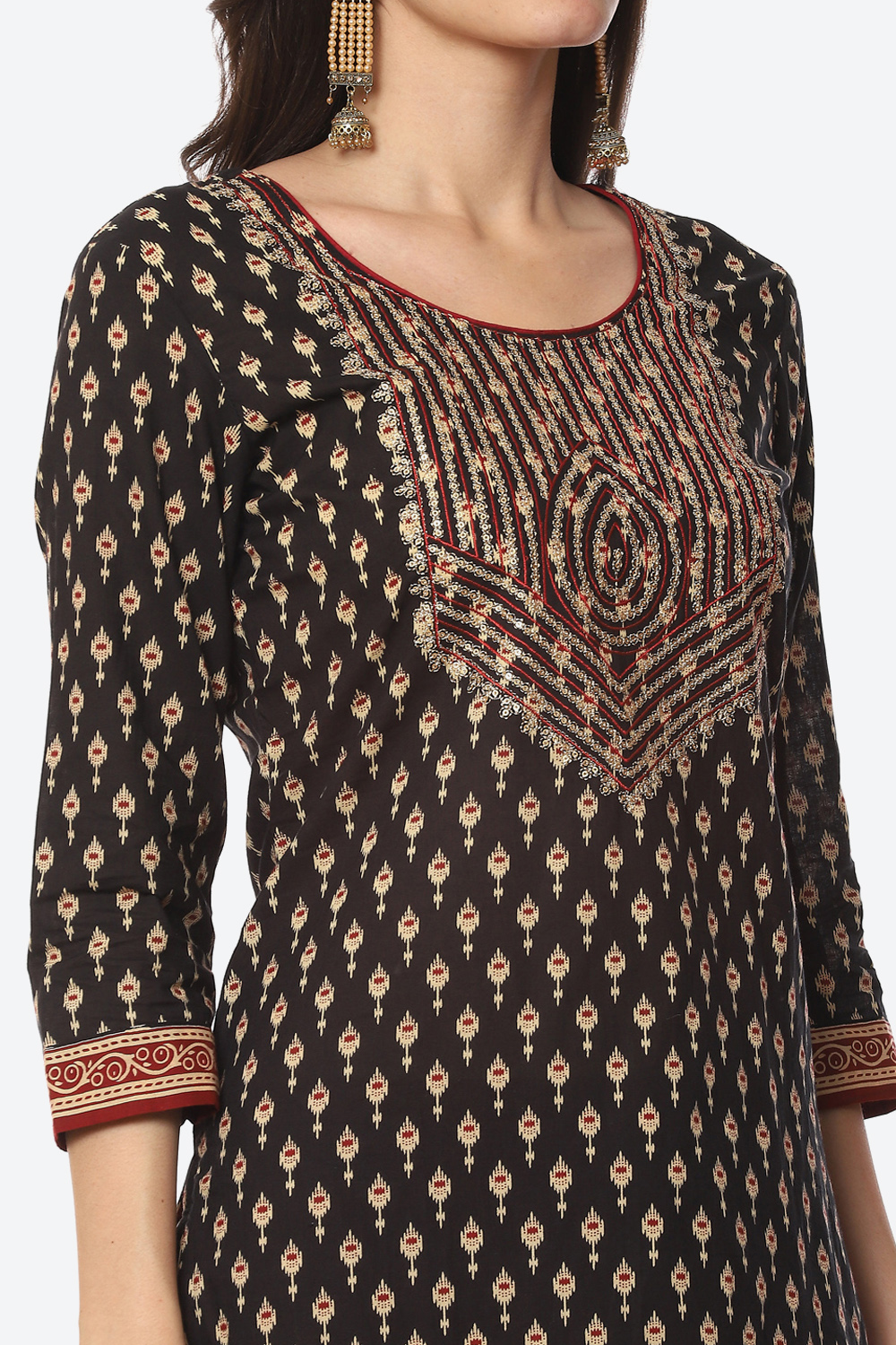 Black Cotton Unstitched Suit Set image number 1