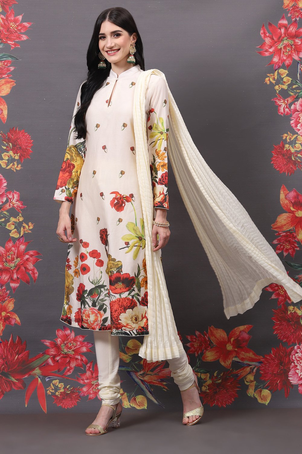 Rohit Bal Off White Cotton Silk Straight Printed Suit Set image number 7