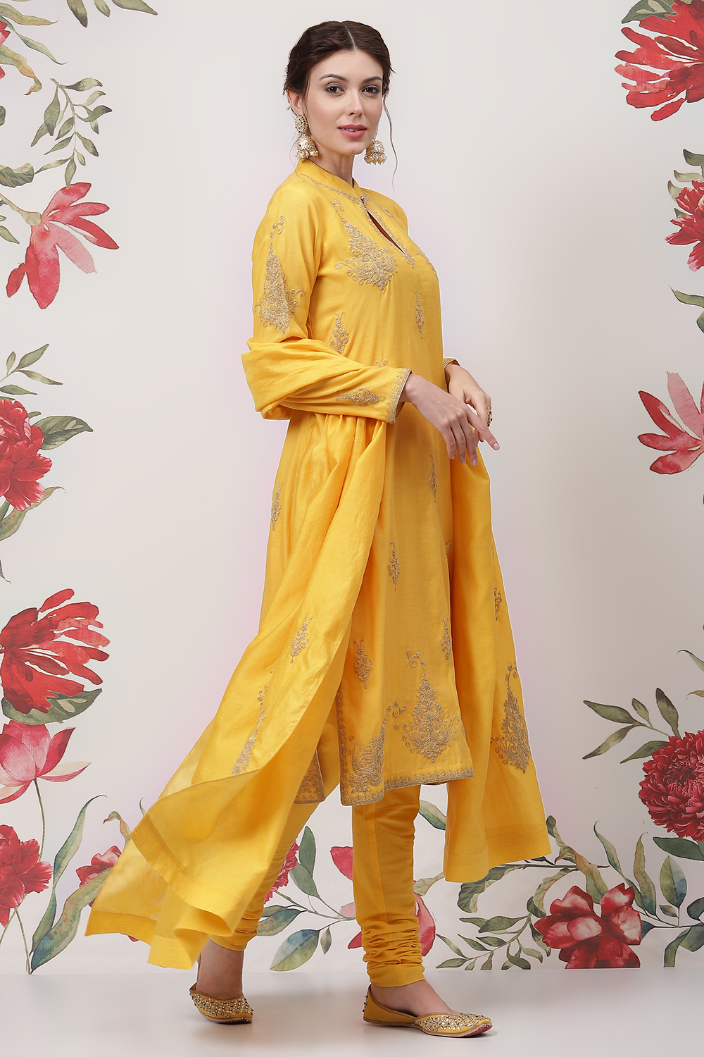 Rohit Bal Yellow Cotton Silk Straight Yarndyed Suit Set image number 6