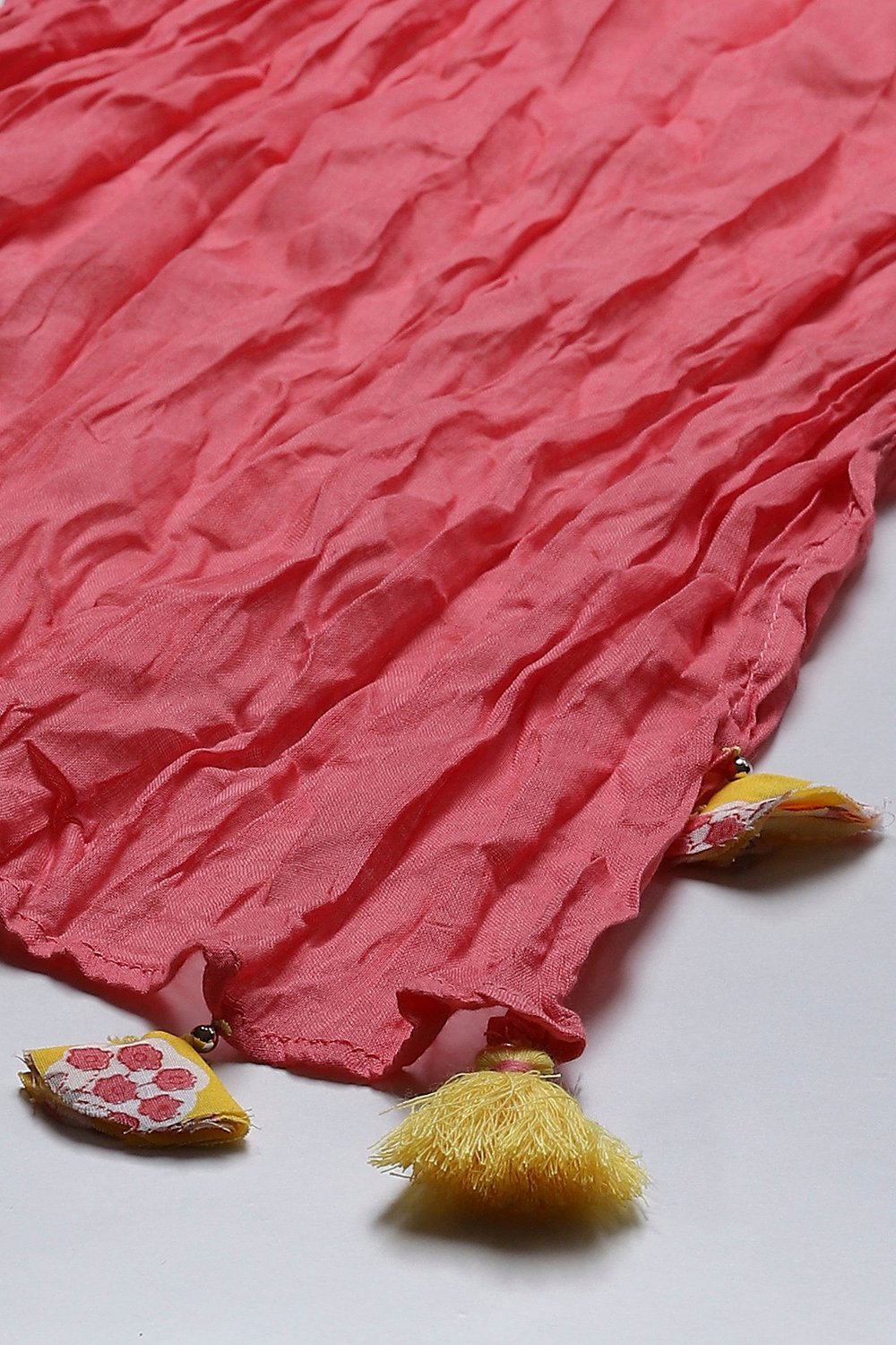 Yellow And Pink Cotton Girls Lehenga Set image number 2