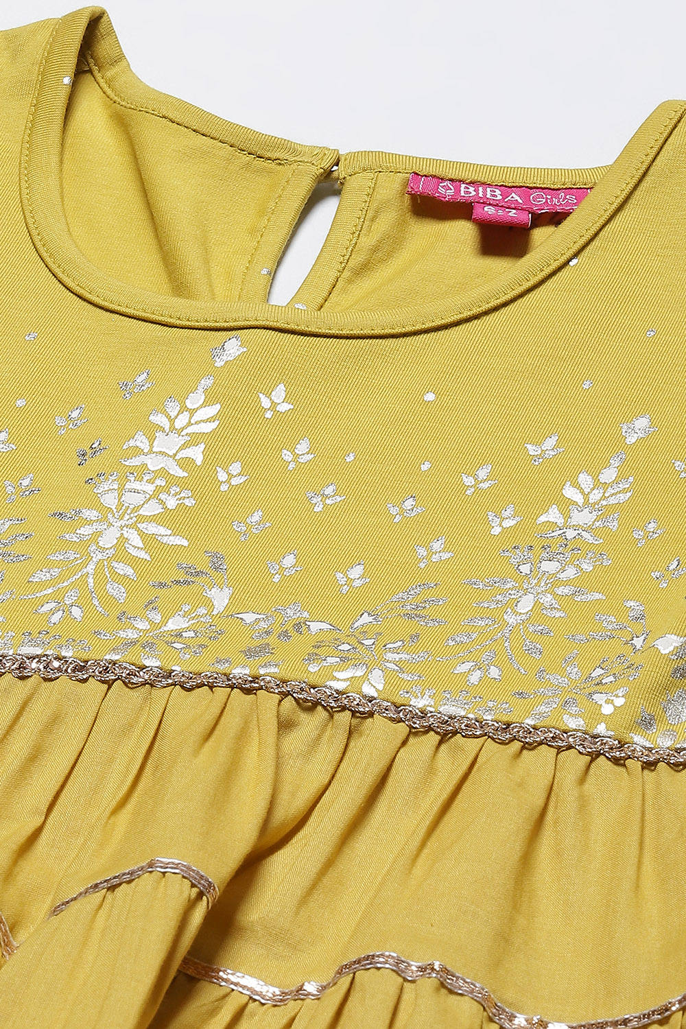 Lime Yellow Cotton Anarkali Kurta Churidar Suit Set image number 1