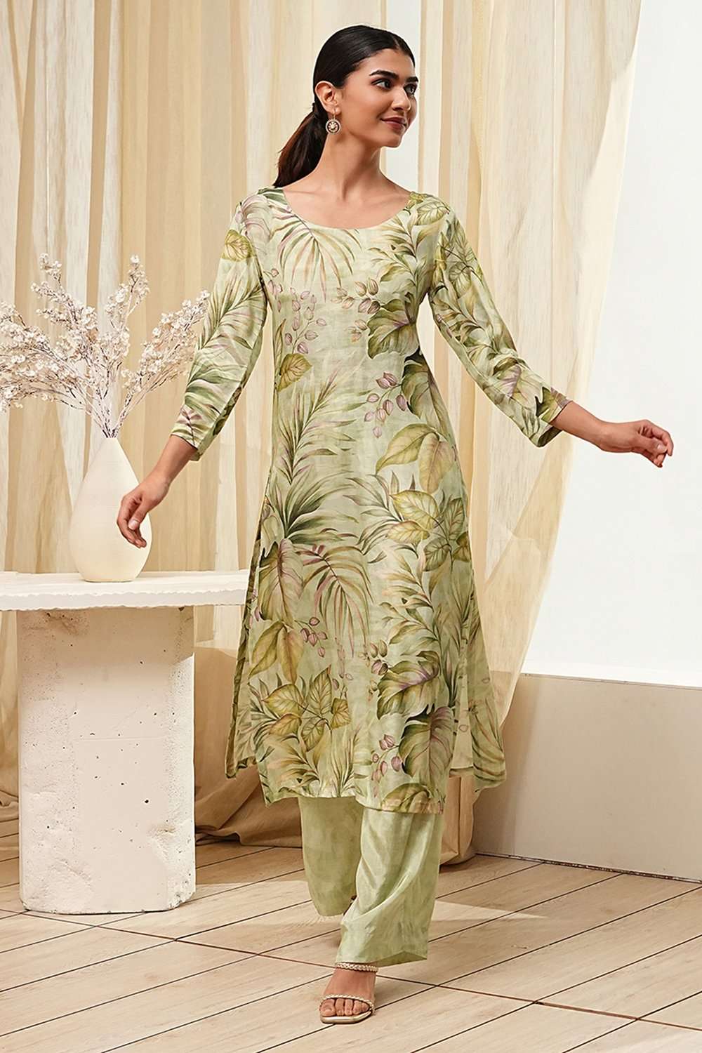 Pink Modal Floral Printed Straight Kurta Set image number 8