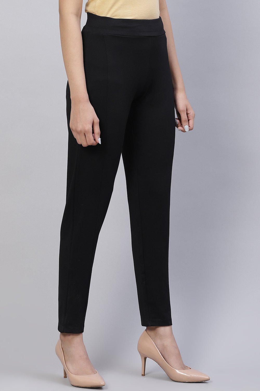 Navy Straight Poly Viscose Leggings image number 0