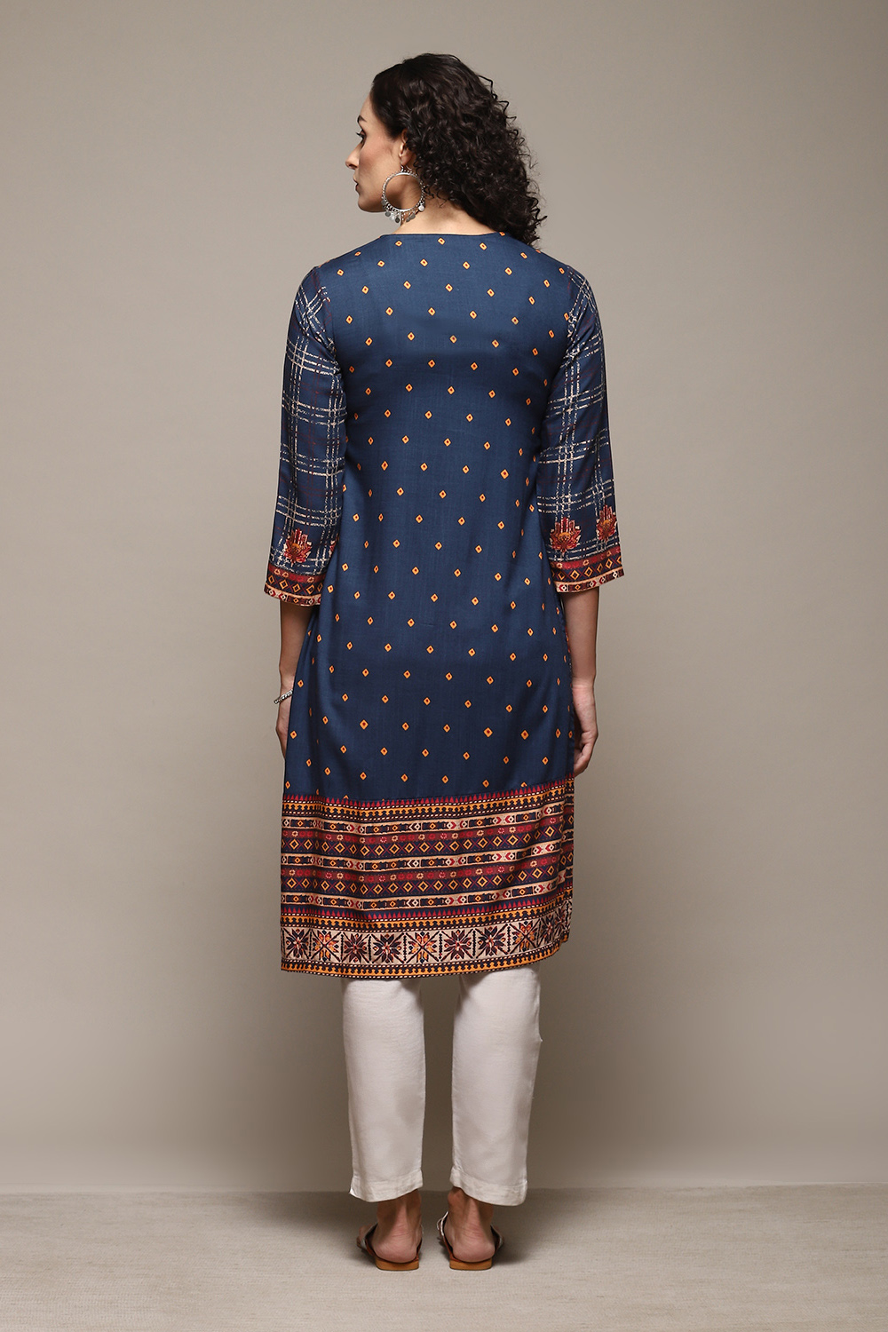 Teal LIVA Straight Printed Kurta image number 4