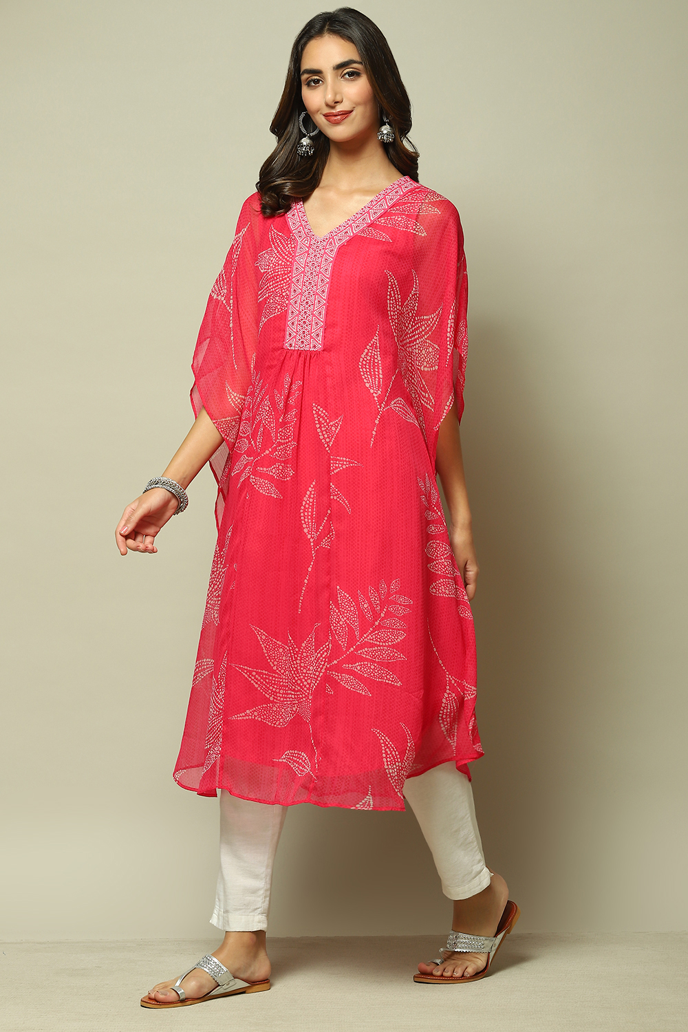 Pink Cotton Blend Straight Printed Kurta image number 1